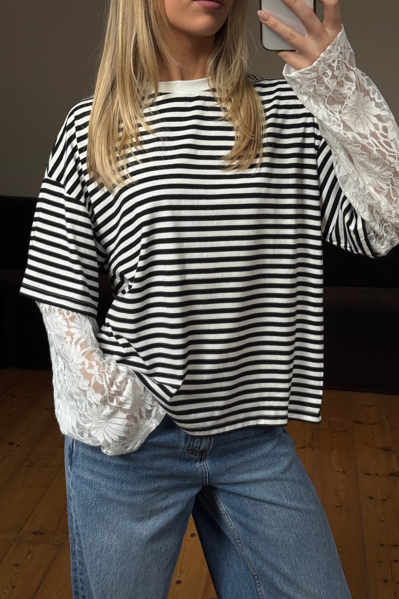 Rommy Lace Tee Black/White Stripe