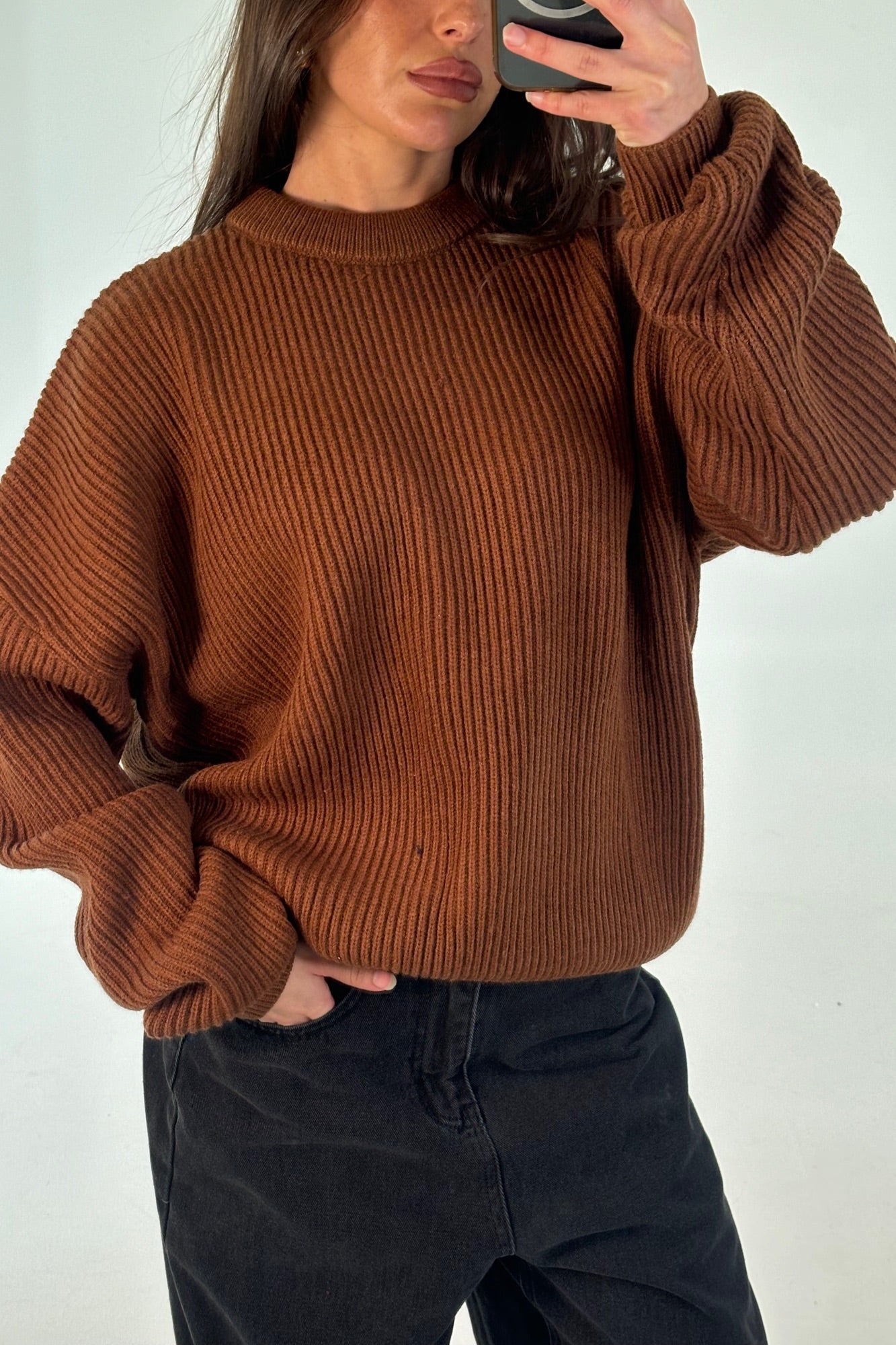 Unisex Drop Sleeve Heavy Knit Choc