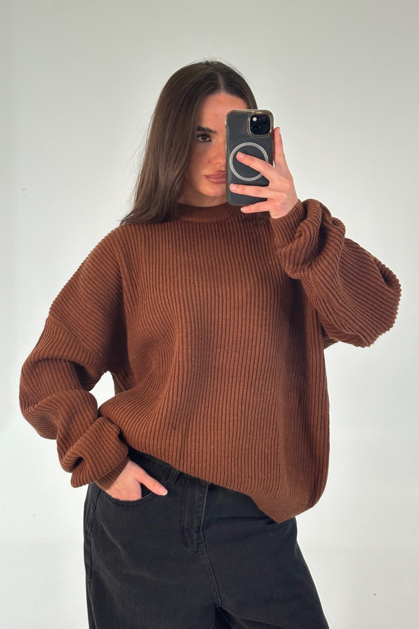 Unisex Drop Sleeve Heavy Knit Choc