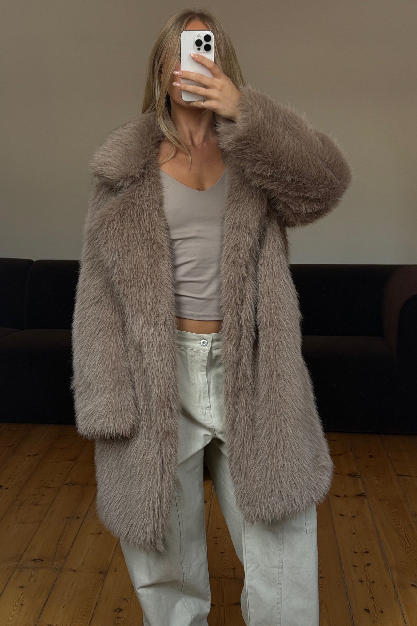 Marli Faux Fur Coat Latte