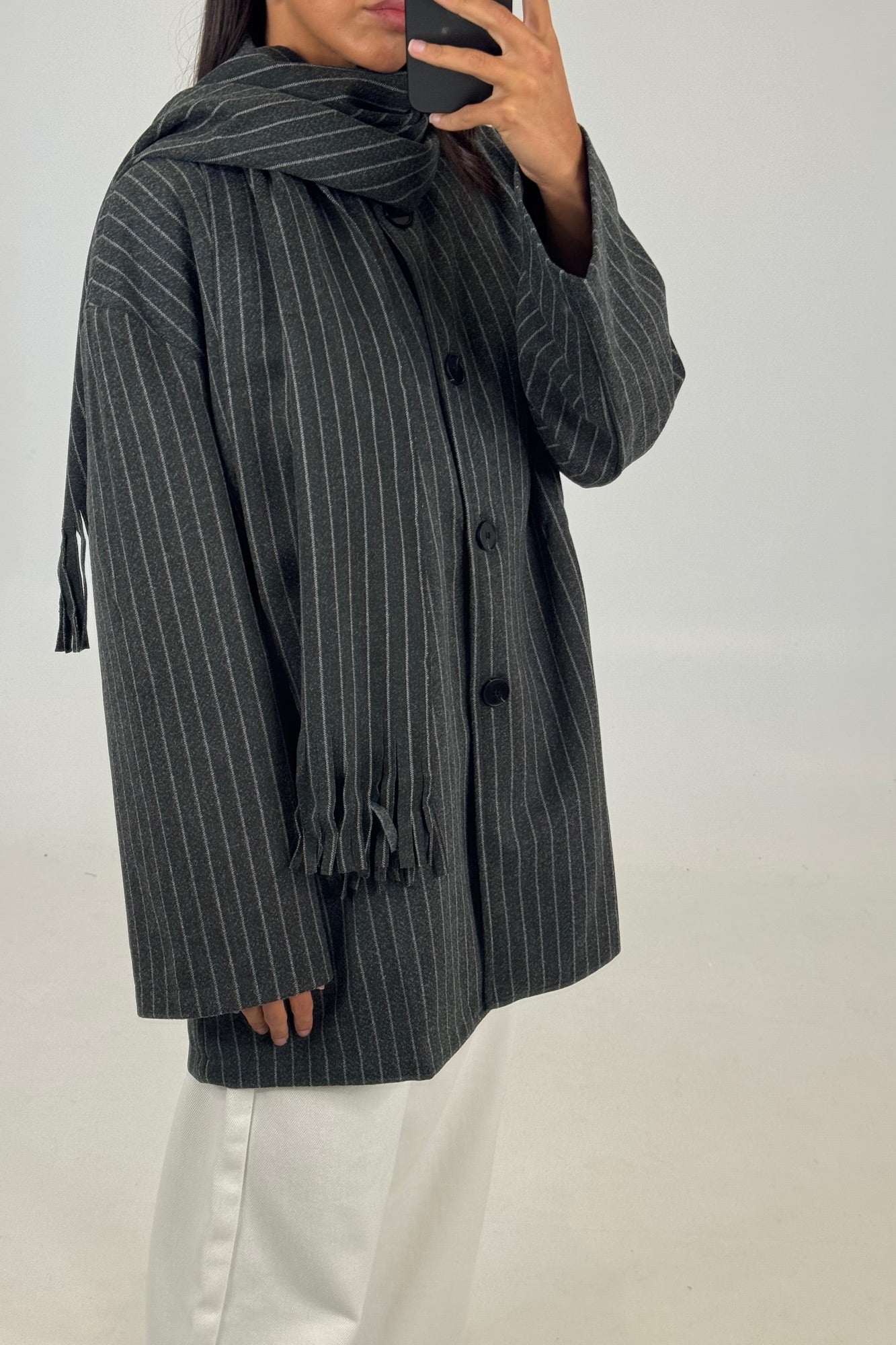 Anette Scarf Jacket Grey Pinstripe