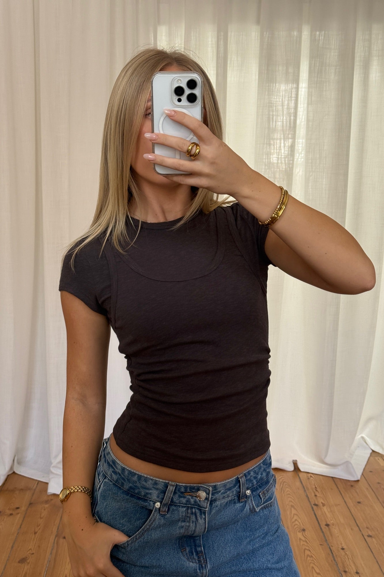 Tianna Layered Tee Dark Grey