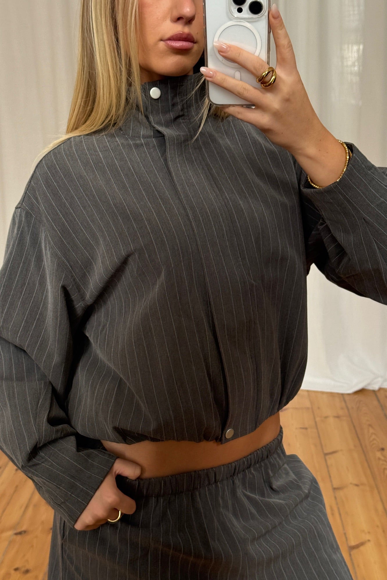 Lola Pinstripe Bomber Dark Grey