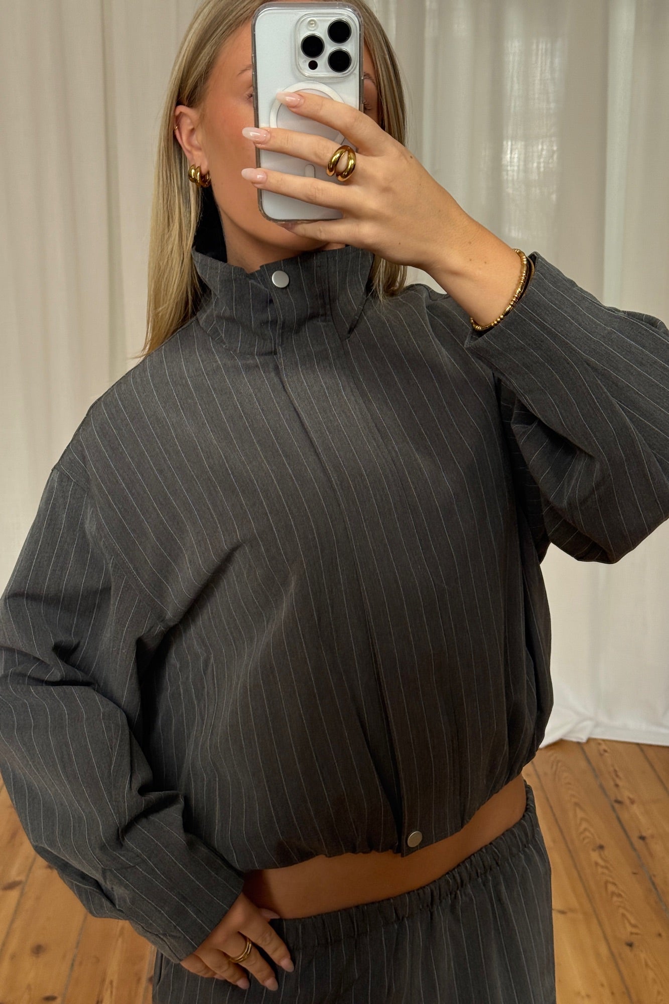 Lola Pinstripe Bomber Dark Grey
