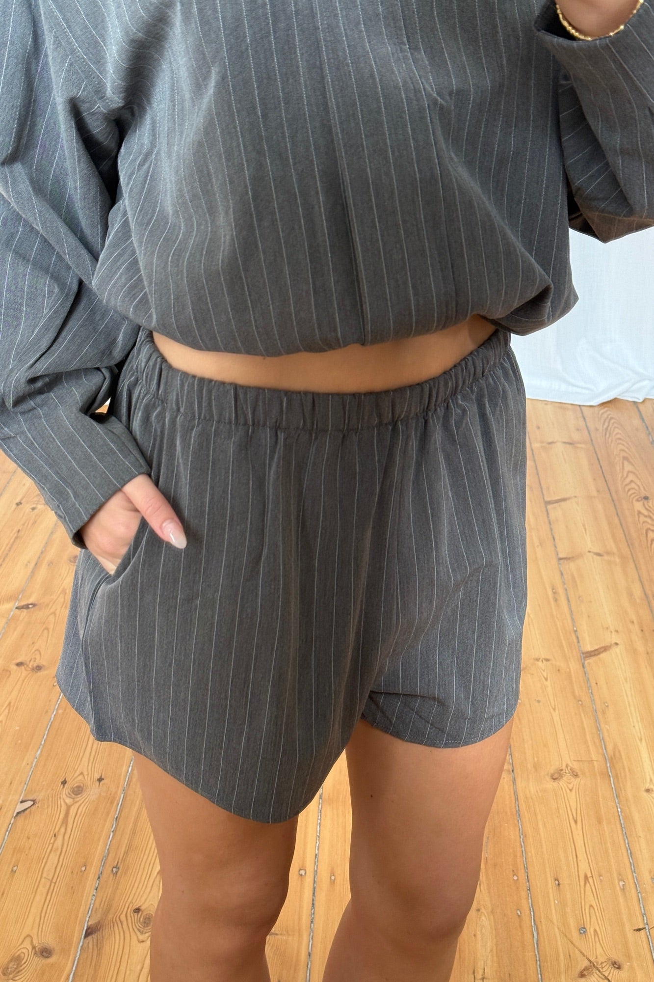 Lola Pinstripe Short Dark Grey