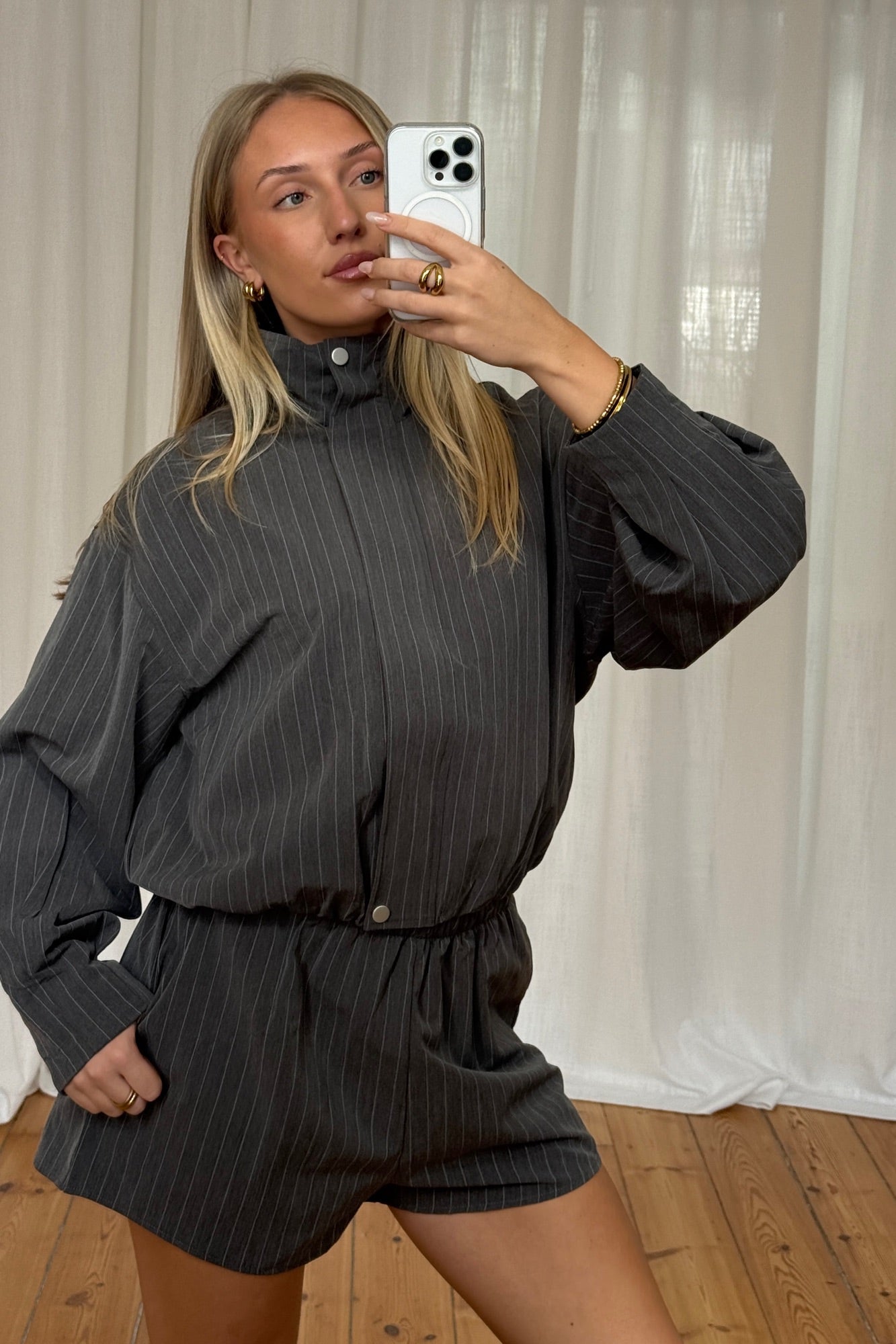 Lola Pinstripe Short Dark Grey