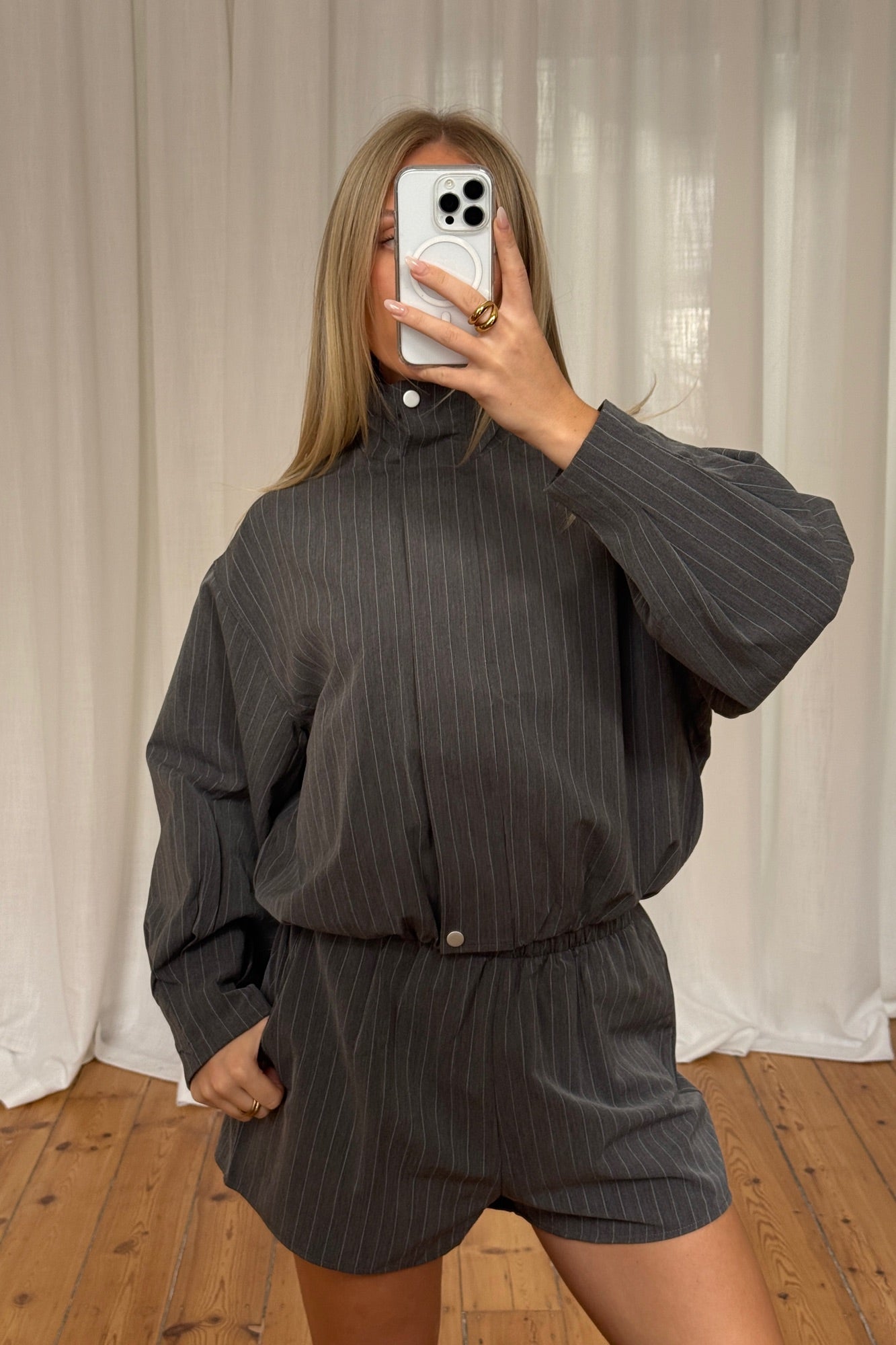 Lola Pinstripe Short Dark Grey