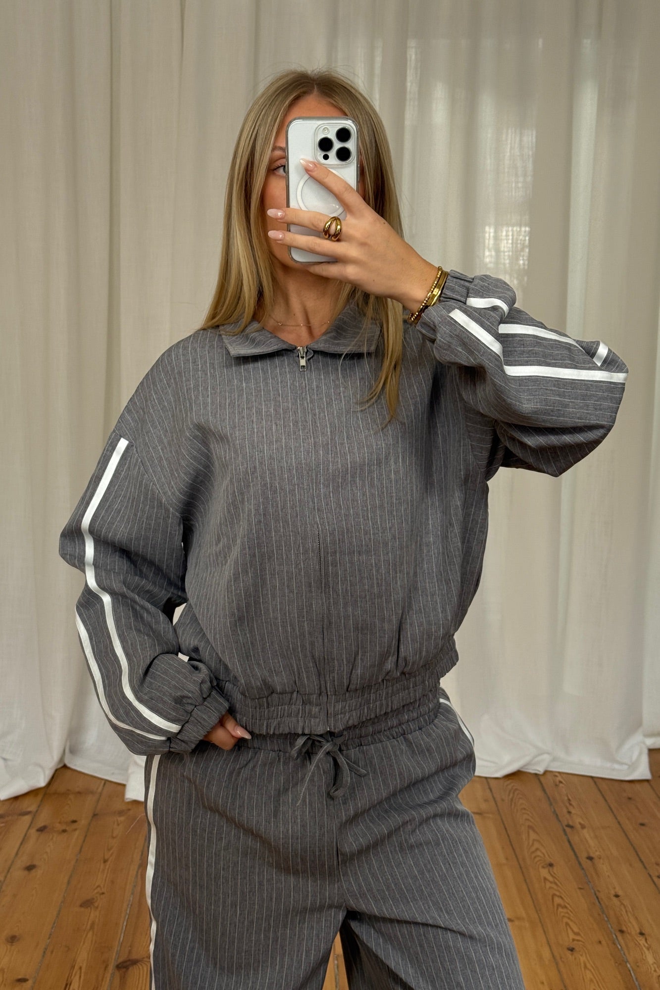 Ramona Pinstripe Bomber Grey