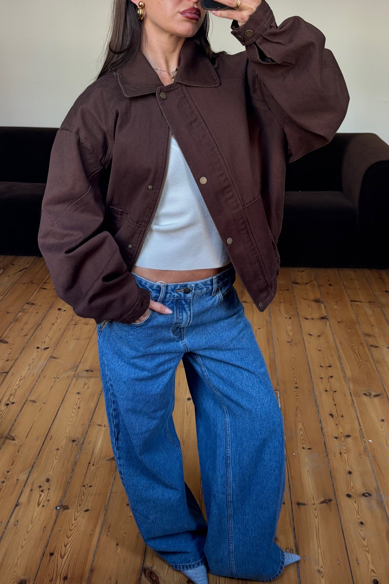 Jorja Denim Bomber Jacket Choc