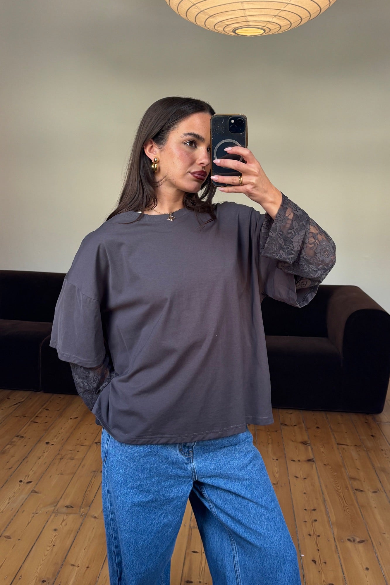 Francesca Lace Tee Dark Grey