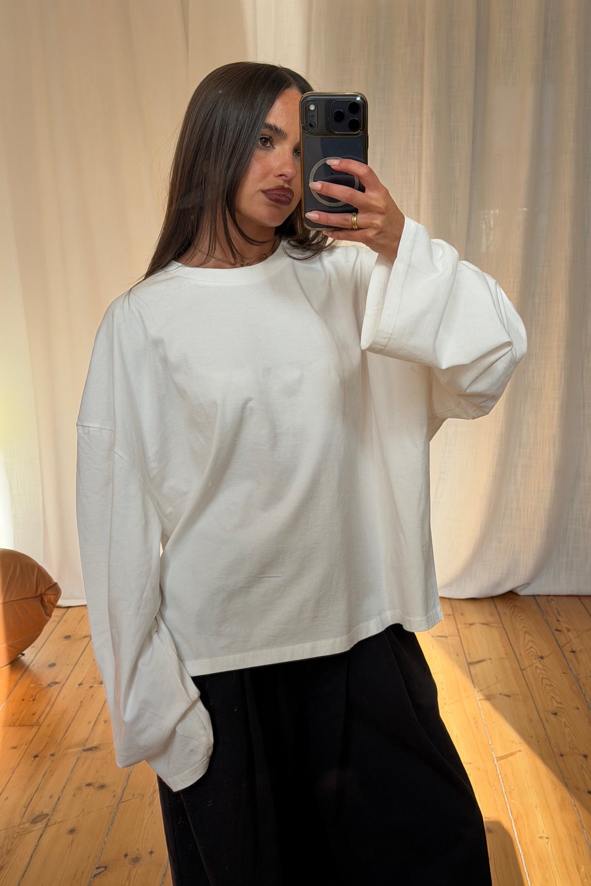 Unisex 200G Cotton Loose Long Sleeve White
