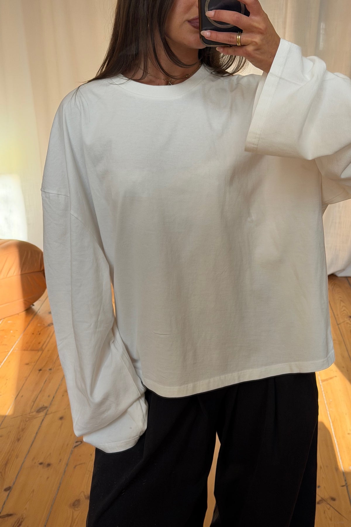 Unisex 200G Cotton Loose Long Sleeve White