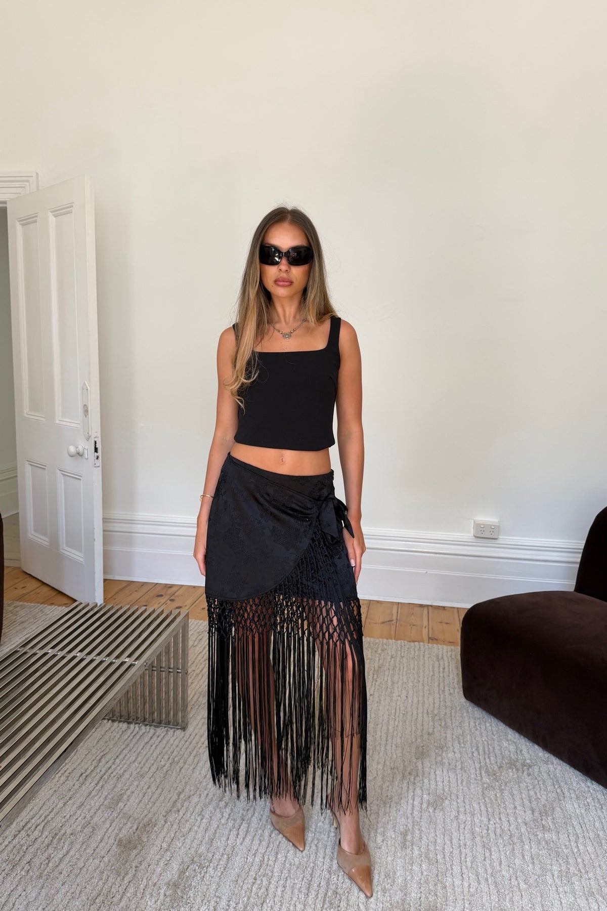 Sahara Fringe Skirt Black