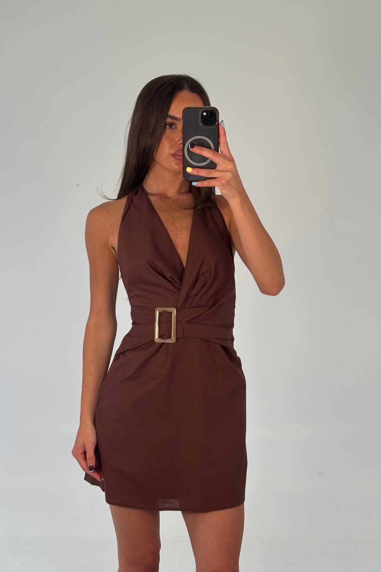 Kayla Halter Dress Chocolate