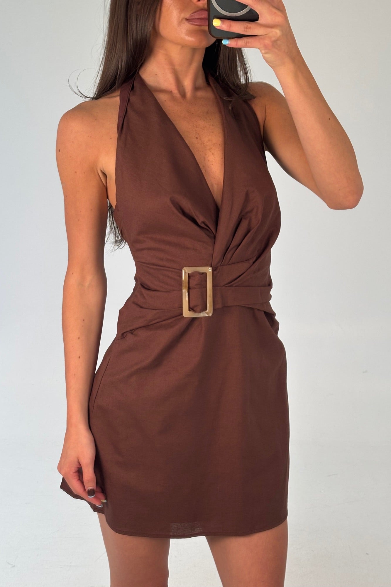 Kayla Halter Dress Chocolate