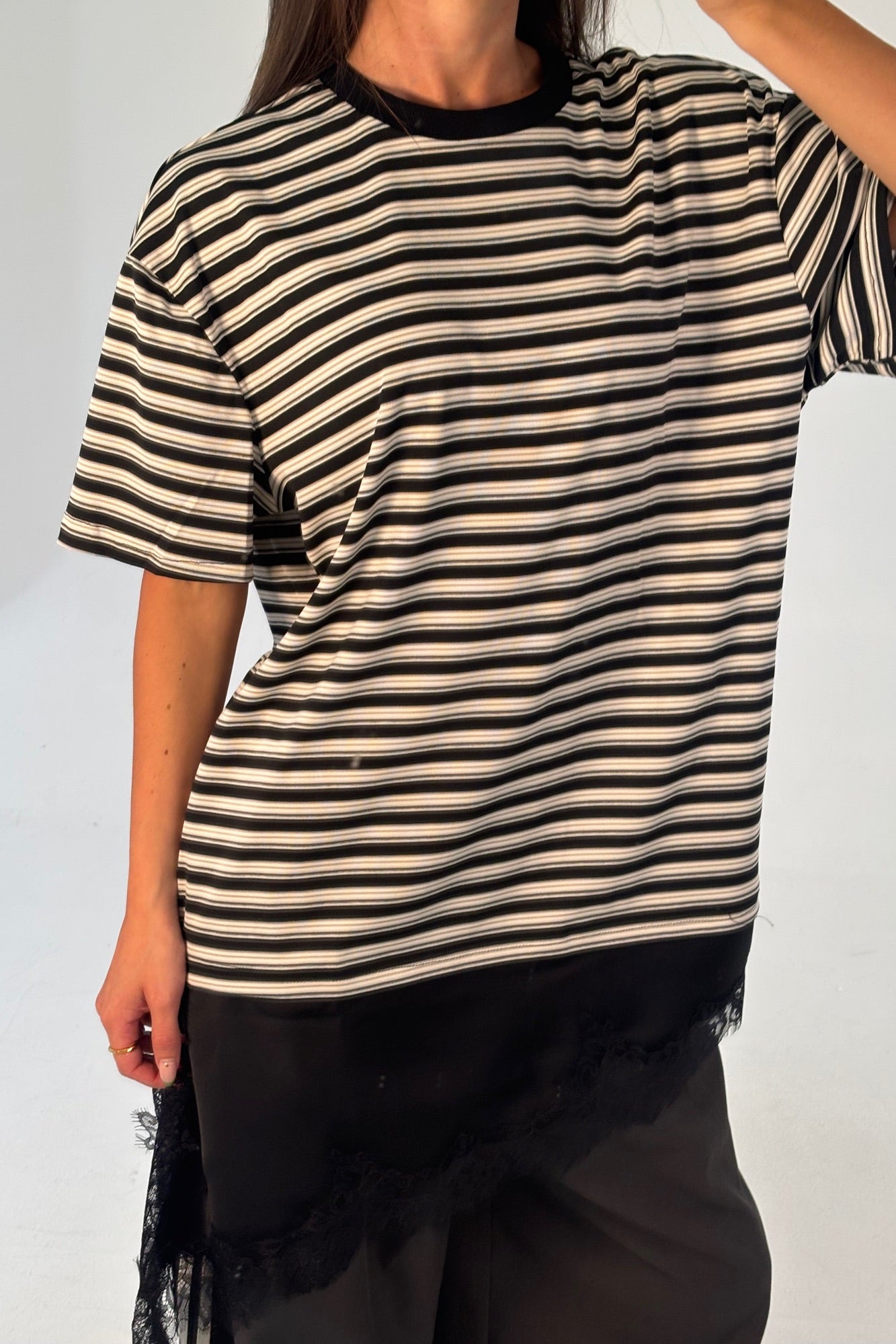 Miranda Lace Tee Black Stripe