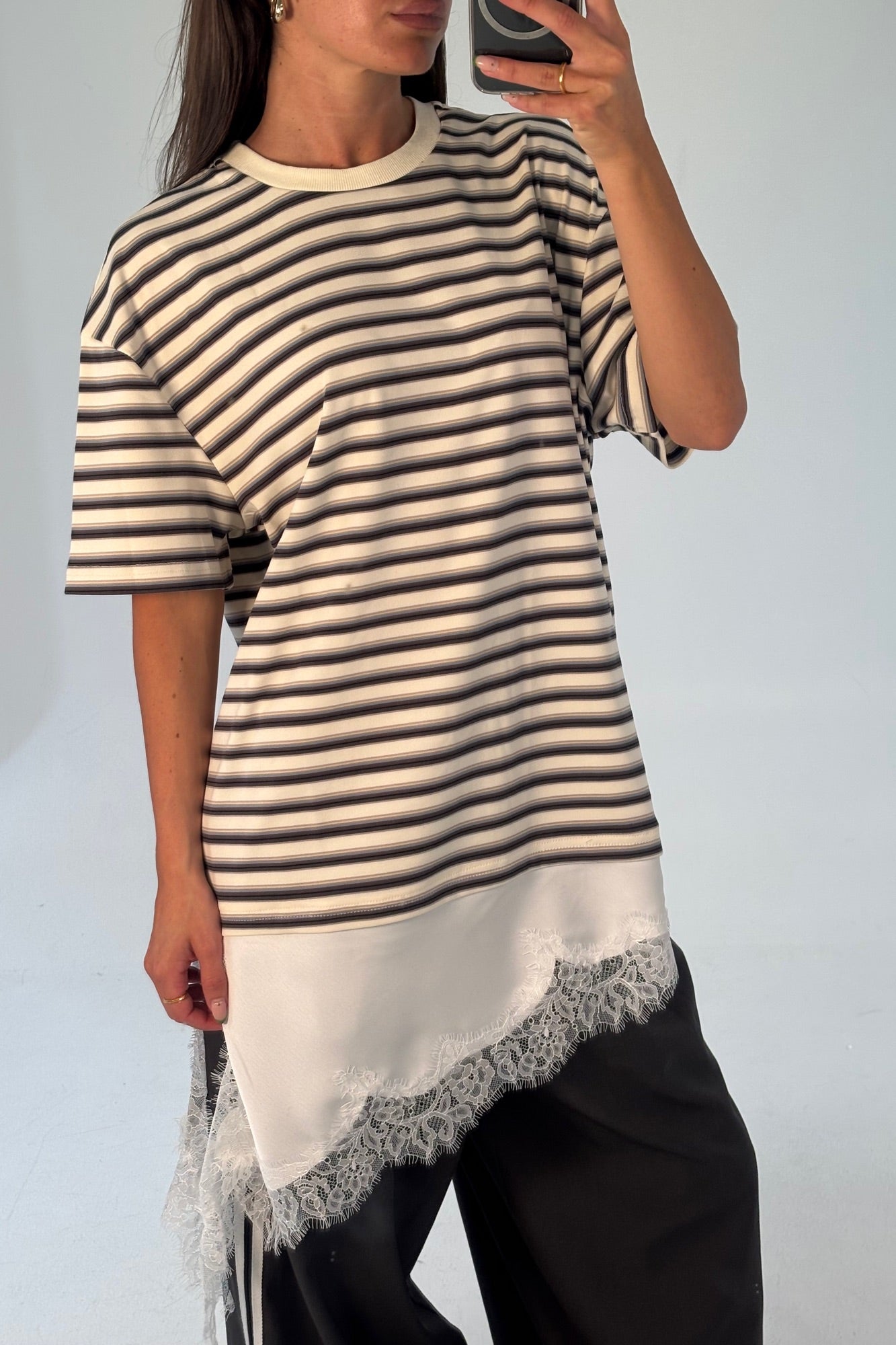 Miranda Lace Tee Cream Stripe