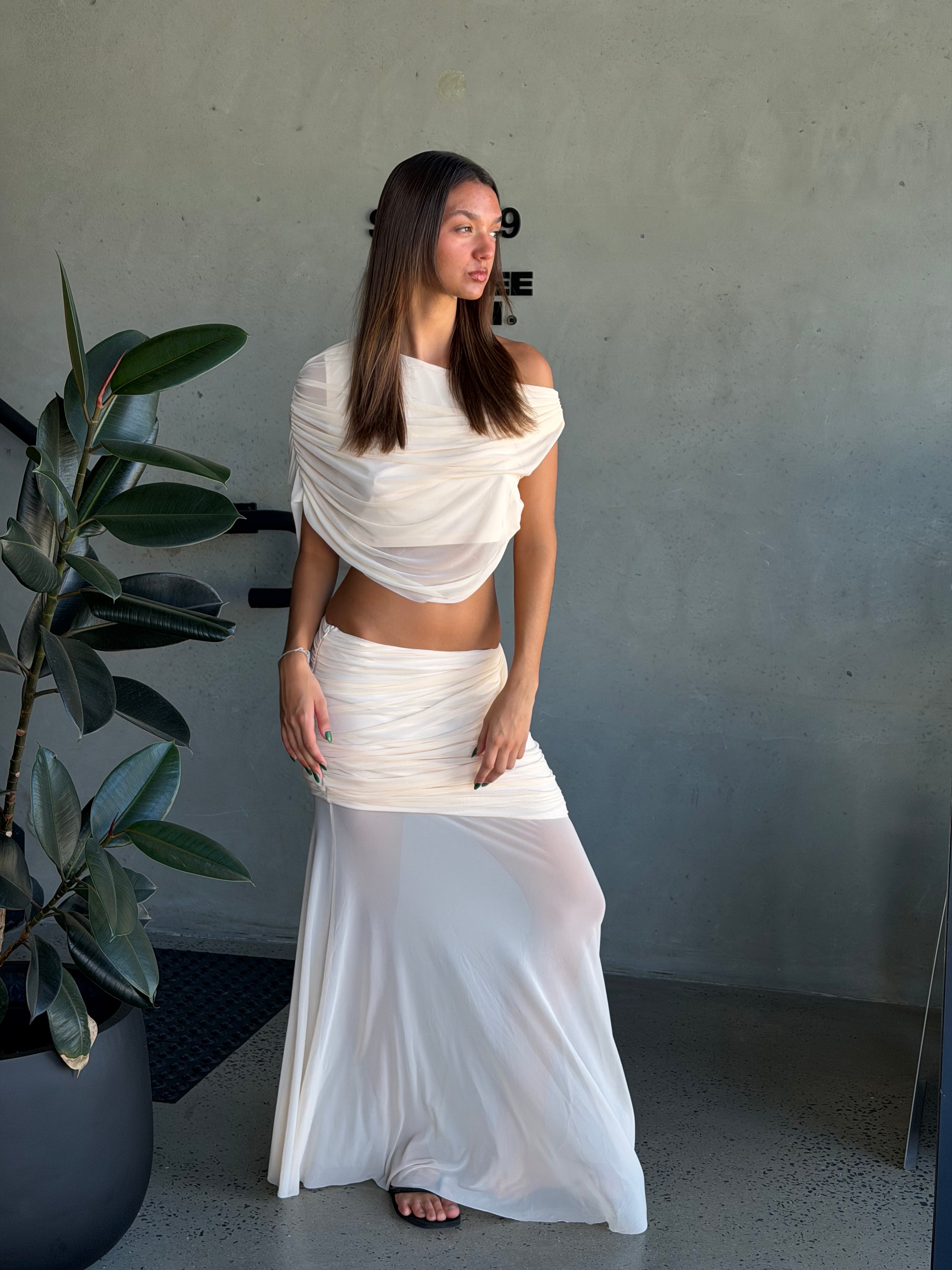 Charlize Drape Top Beige