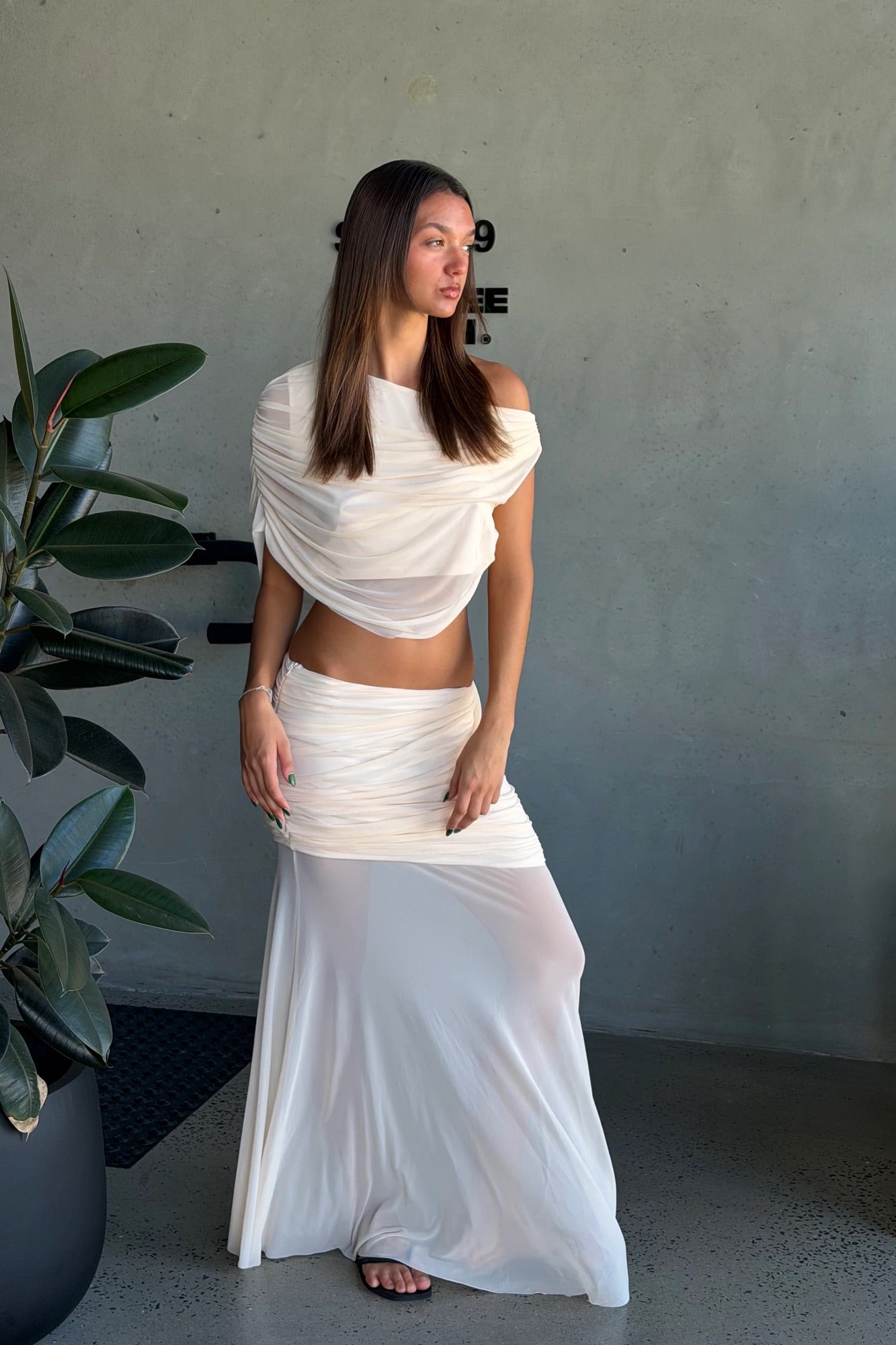 Charlize Drape Top Beige