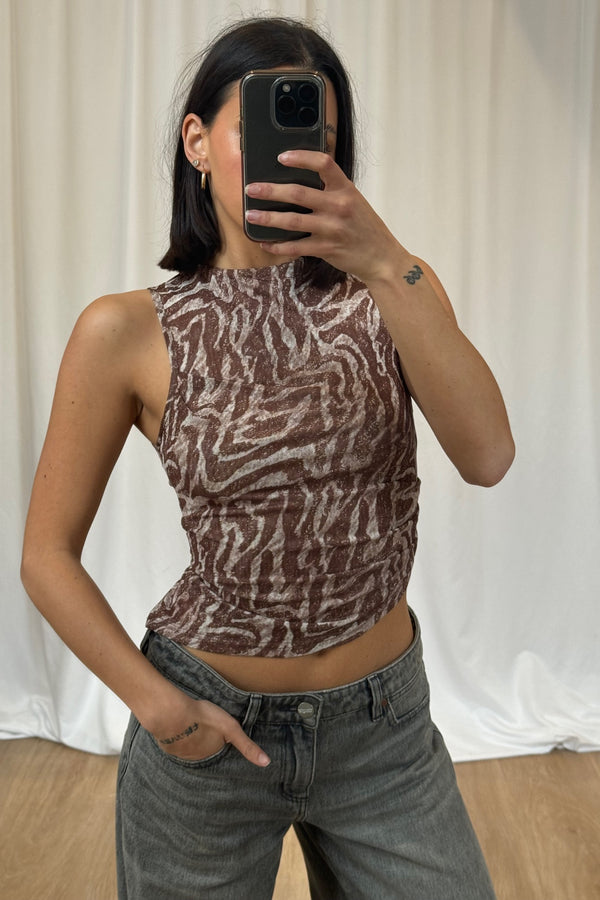 Presley Top Brown Print