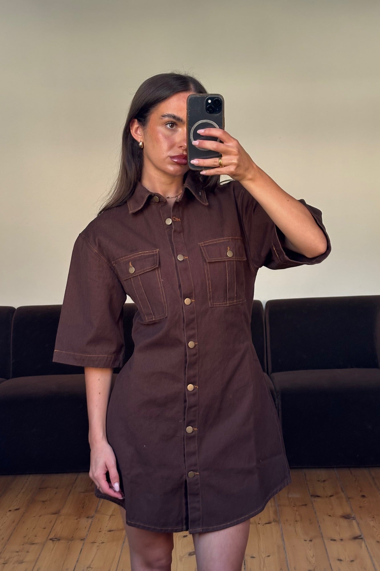 Kaneisha Denim Dress Chocolate