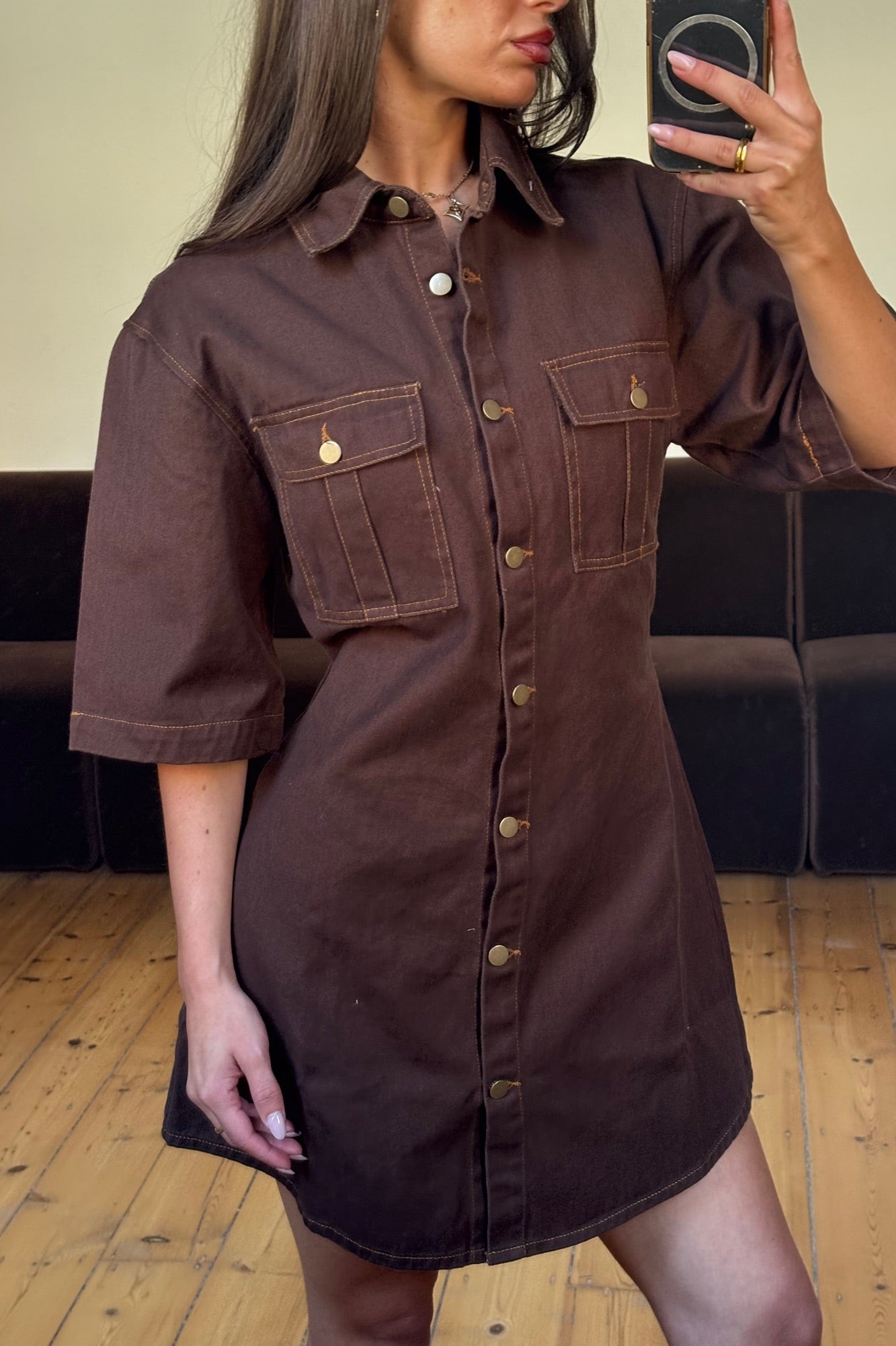 Kaneisha Denim Dress Chocolate