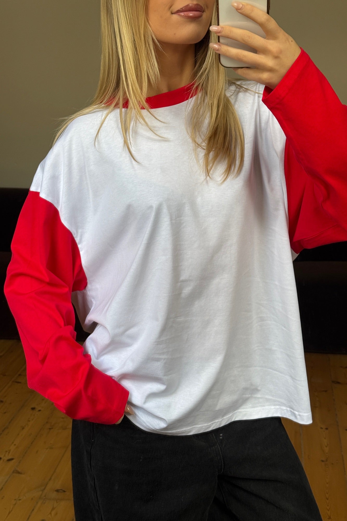 Unisex Raglan Long Sleeve Red