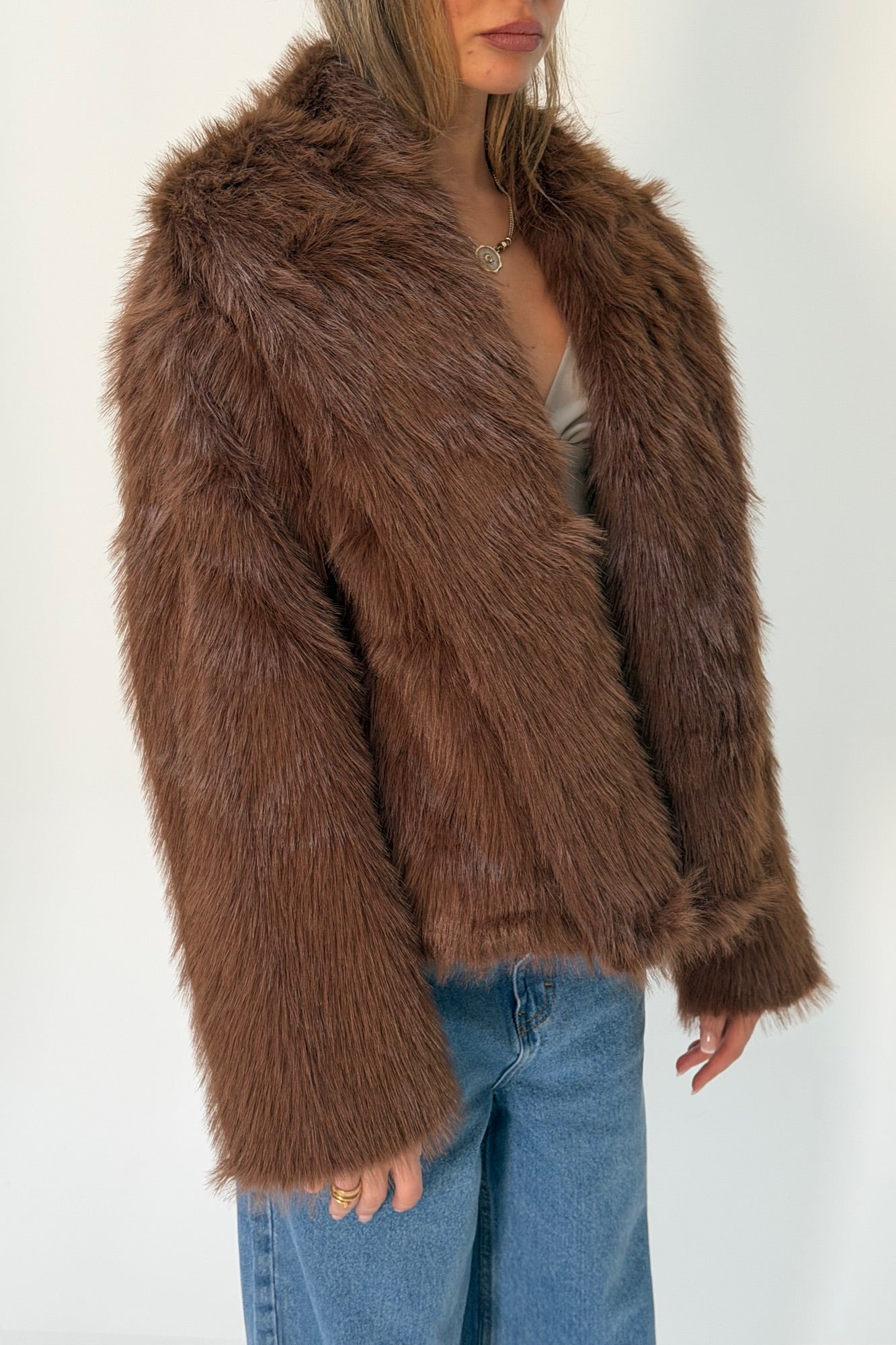 Raya Faux Fur Coat Coffee