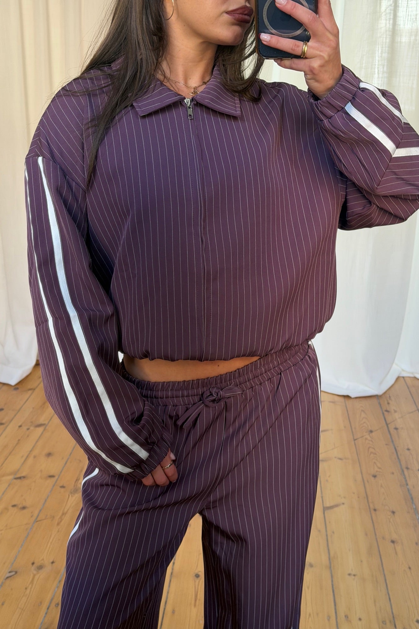 Ramona Pinstripe Bomber Wine