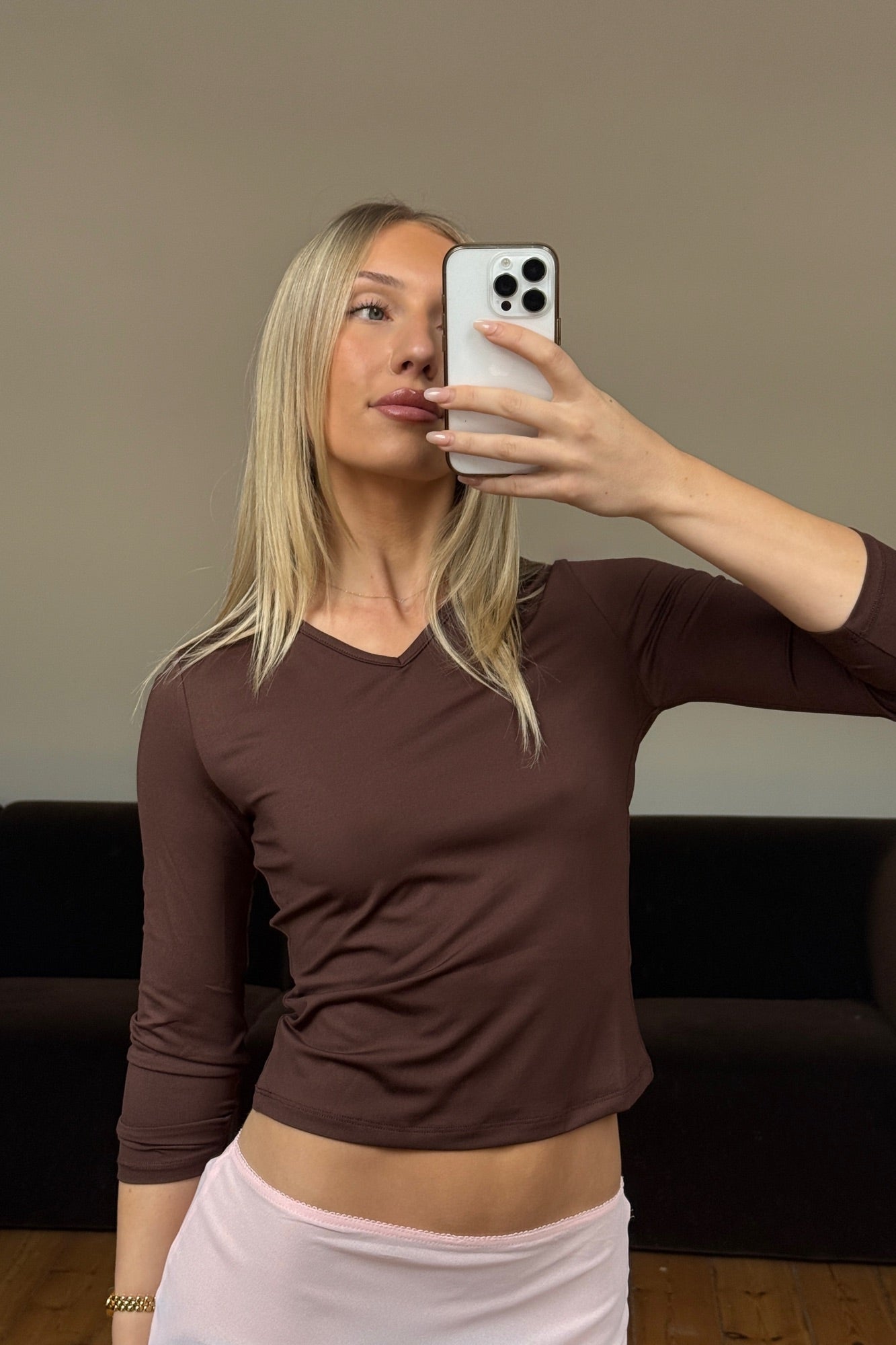 Viktoria 3/4 Sleeve Top Chocolate