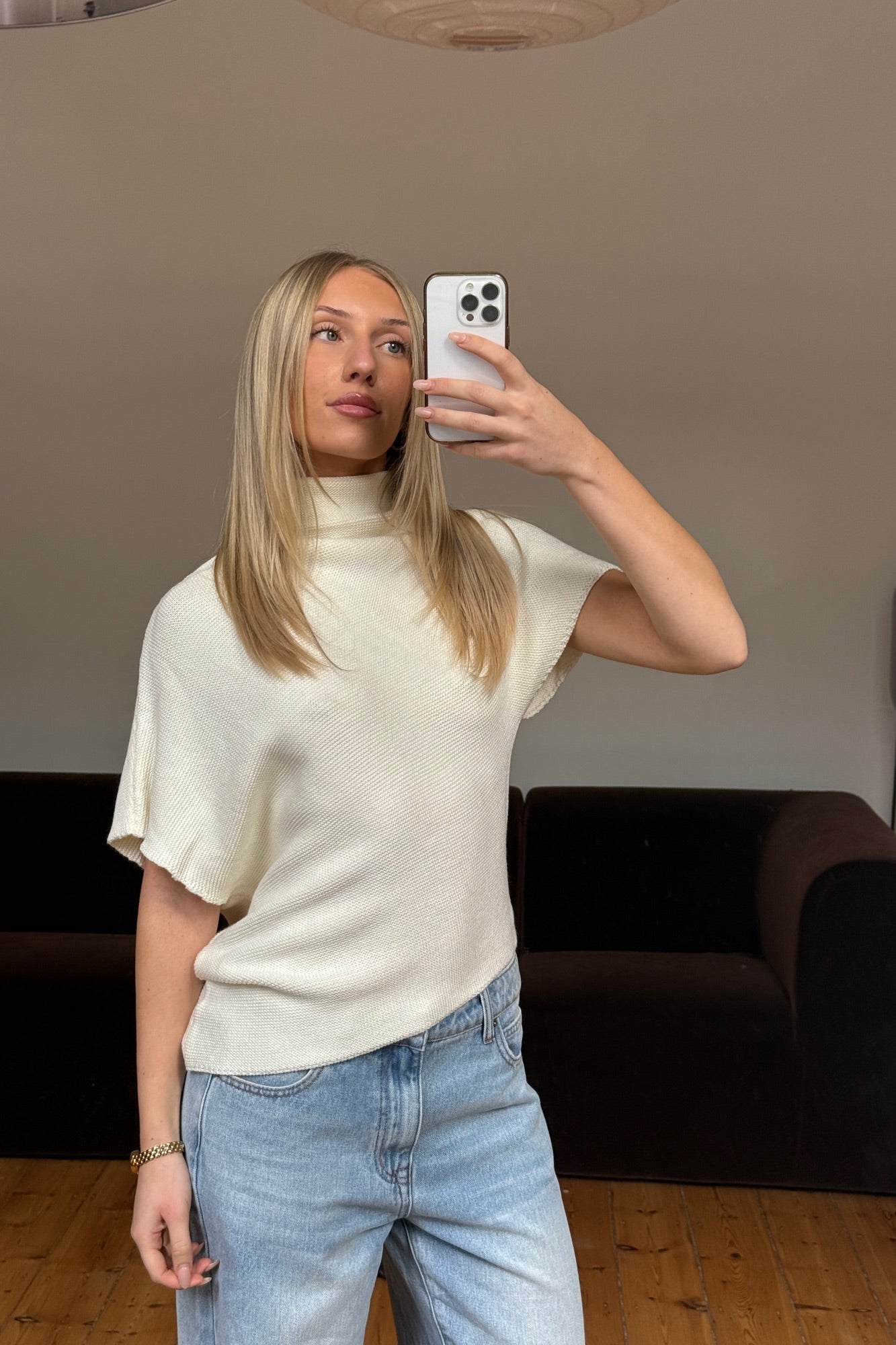 Claire High Neck Top White
