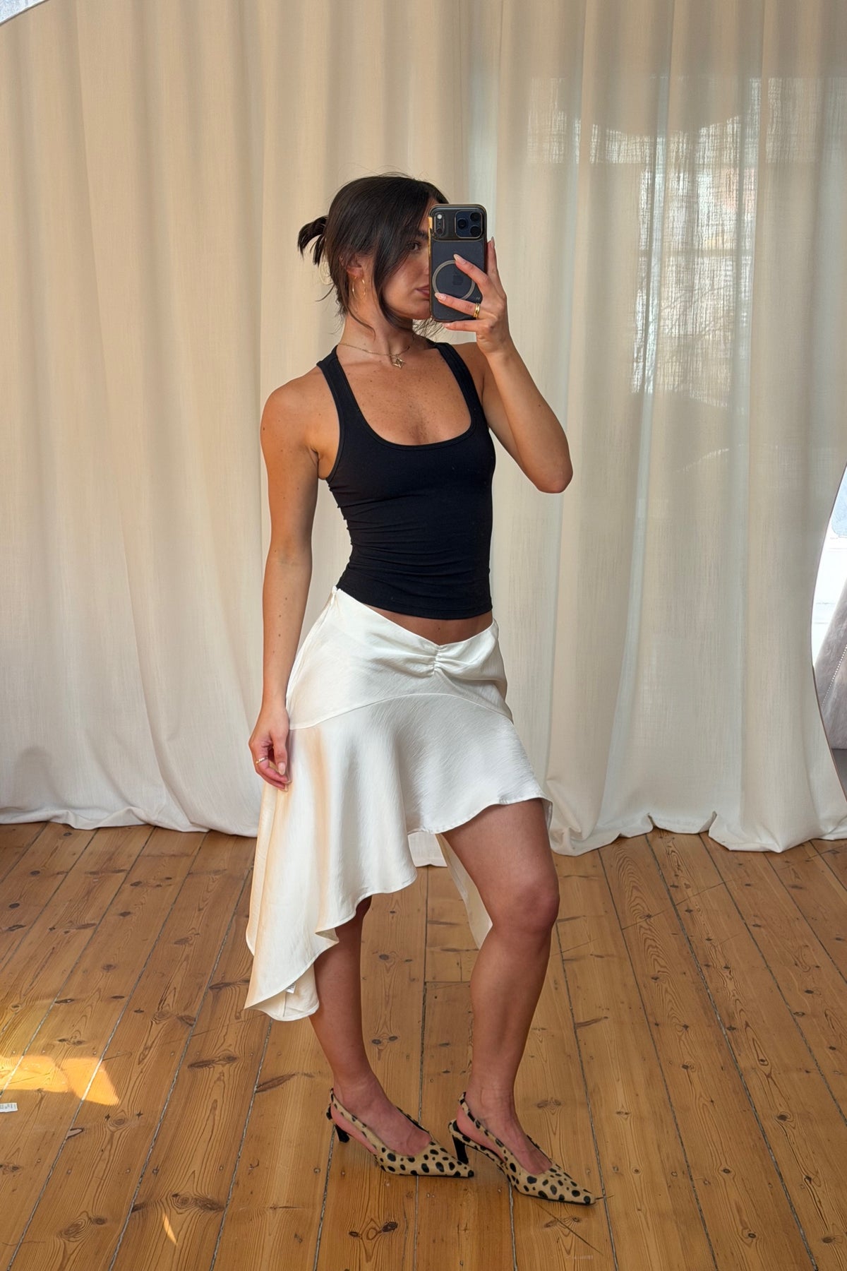 Gloss Midi Skirt Porcelain