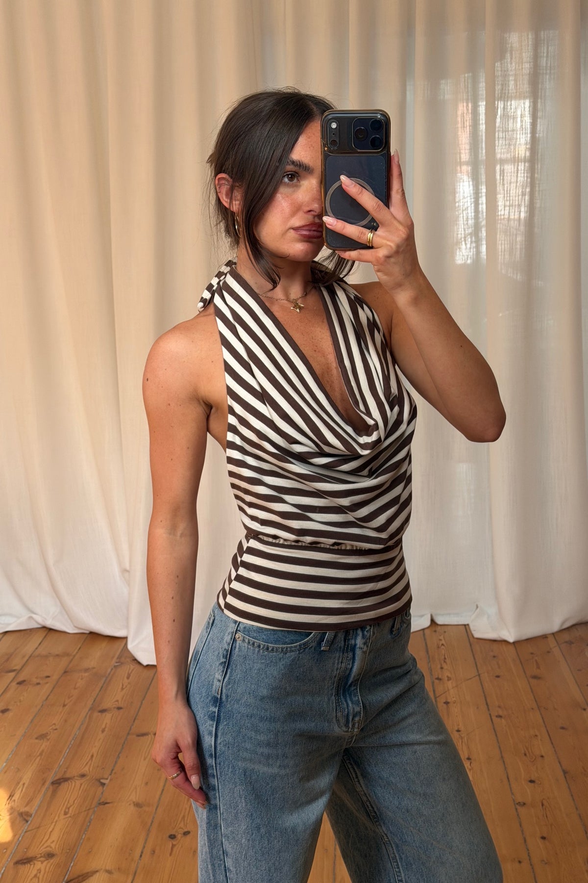 Antonia Deep Cowl Halter Chocolate