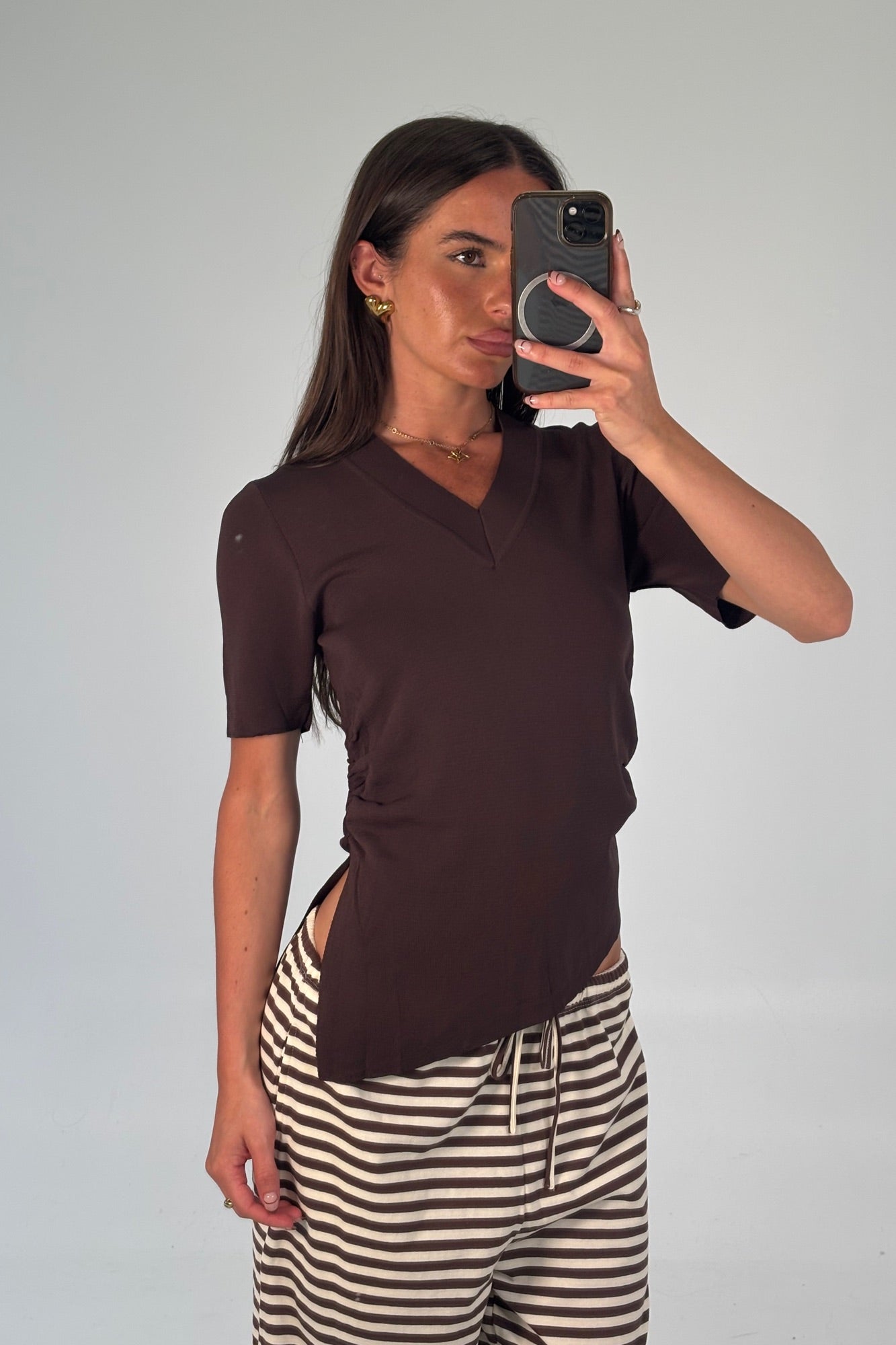 Maeve V Neck Top Chocolate