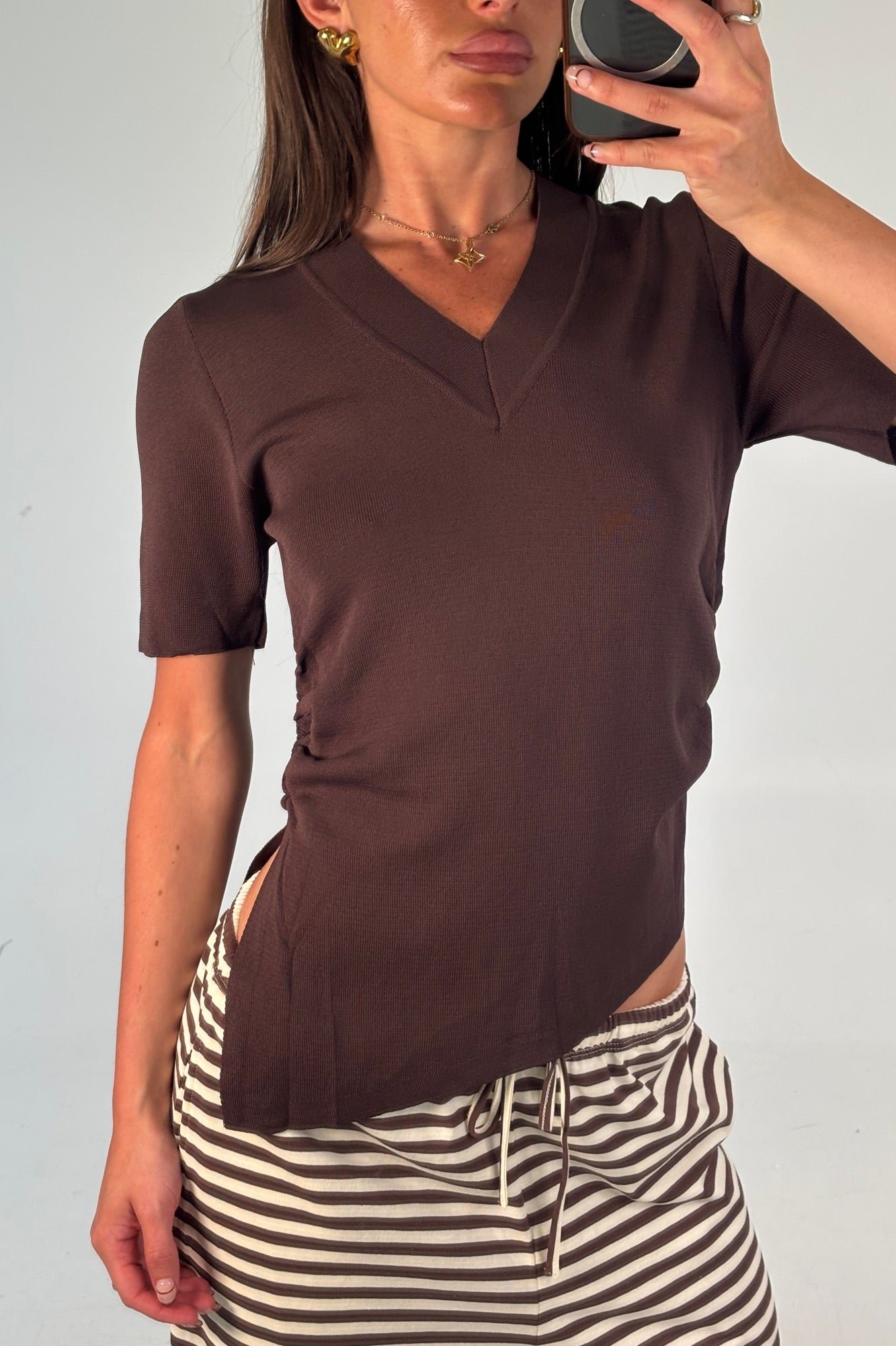 Maeve V Neck Top Chocolate