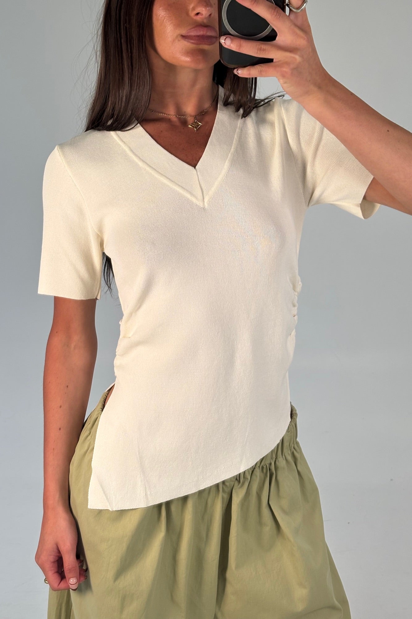 Maeve V Neck Top Beige
