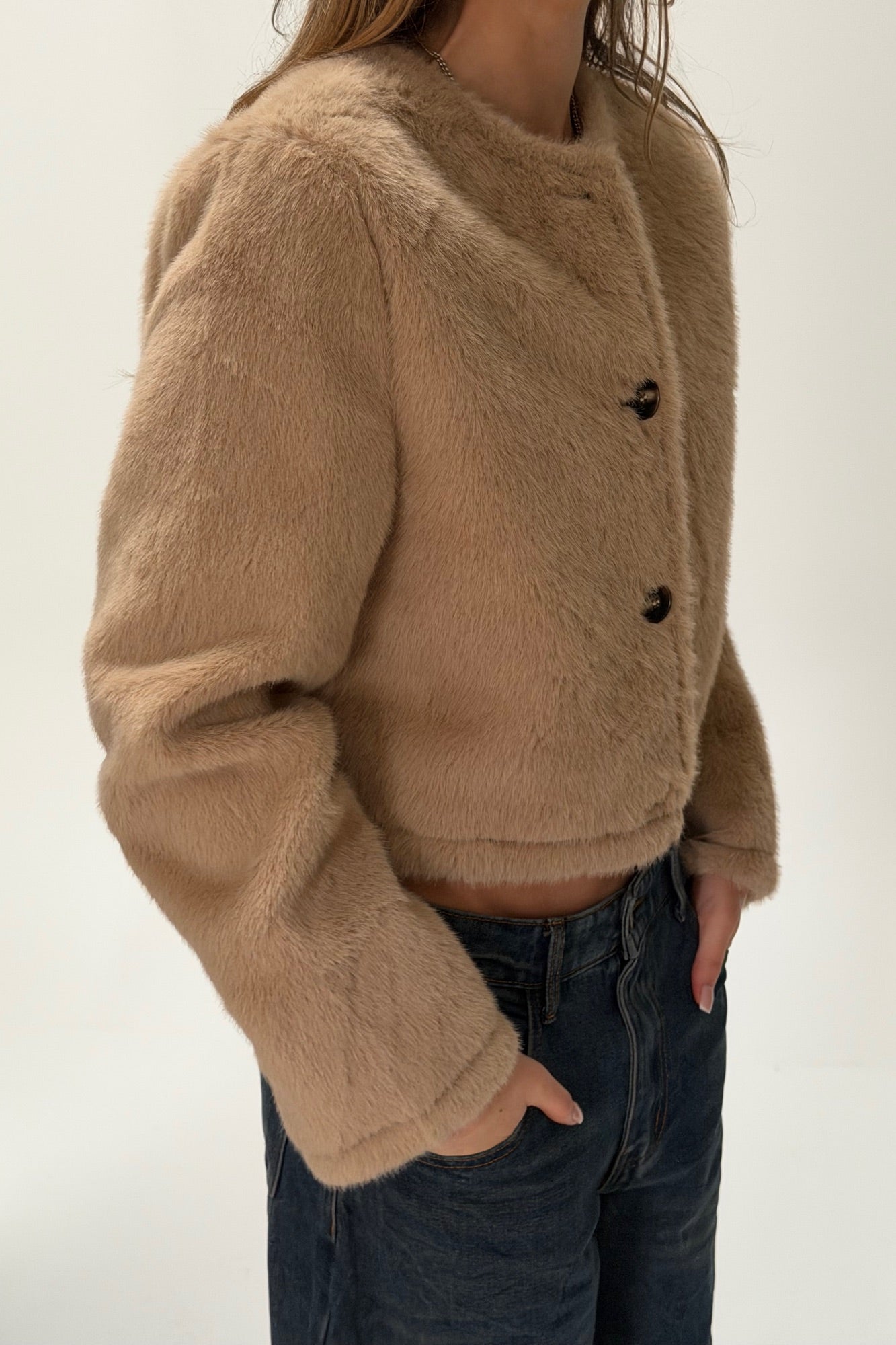 Kaylan Faux Fur Jacket Beige