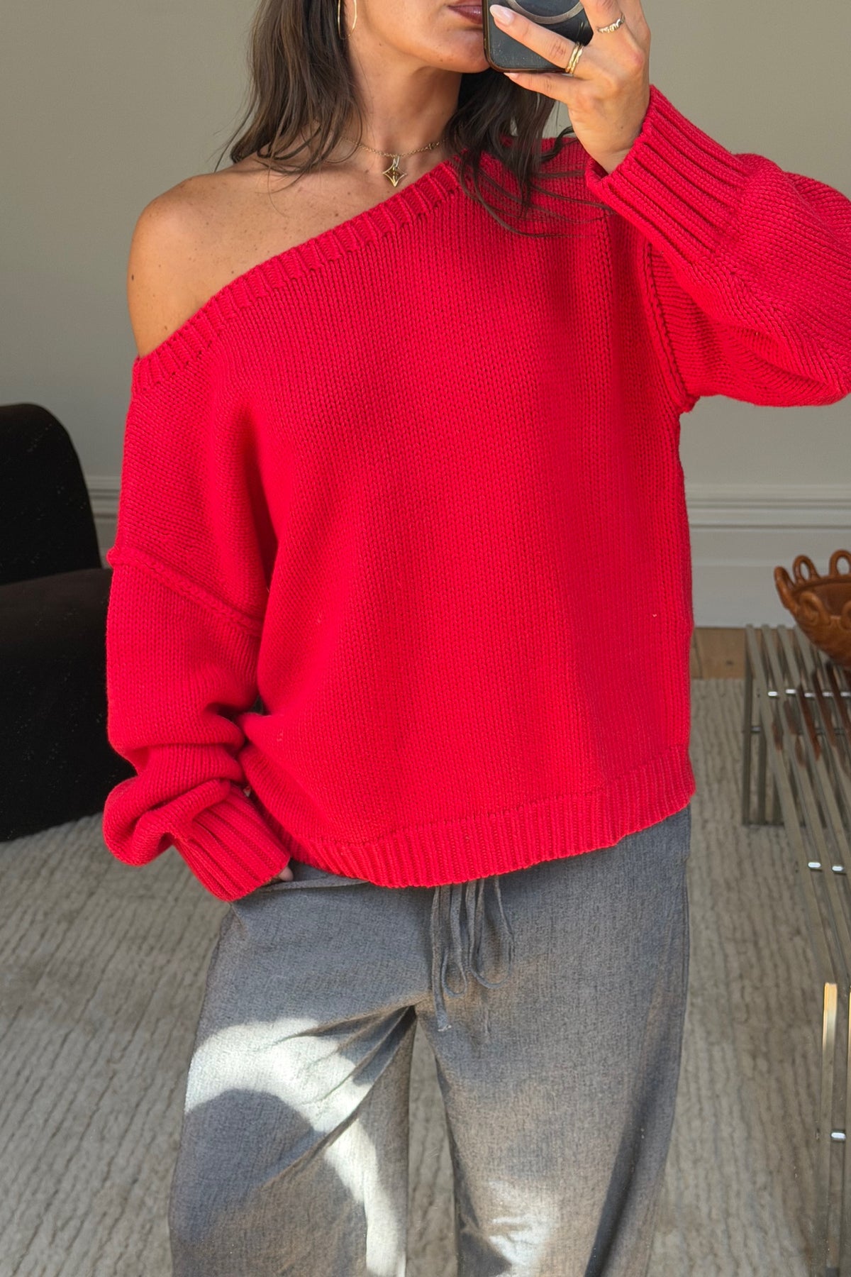Alissa Off The Shoulder Knit Cherry