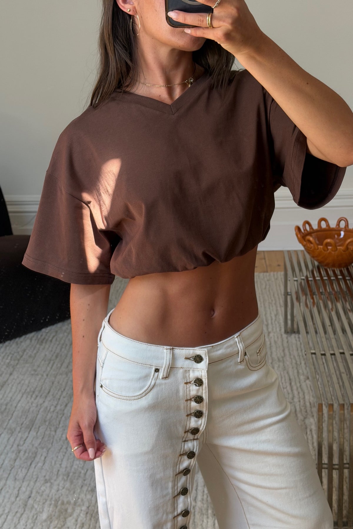 Chala V Neck Tee Chocolate