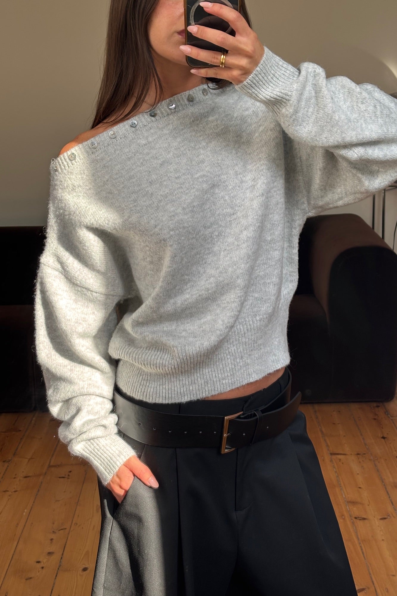 Lois Off The Shoulder Sweater Grey
