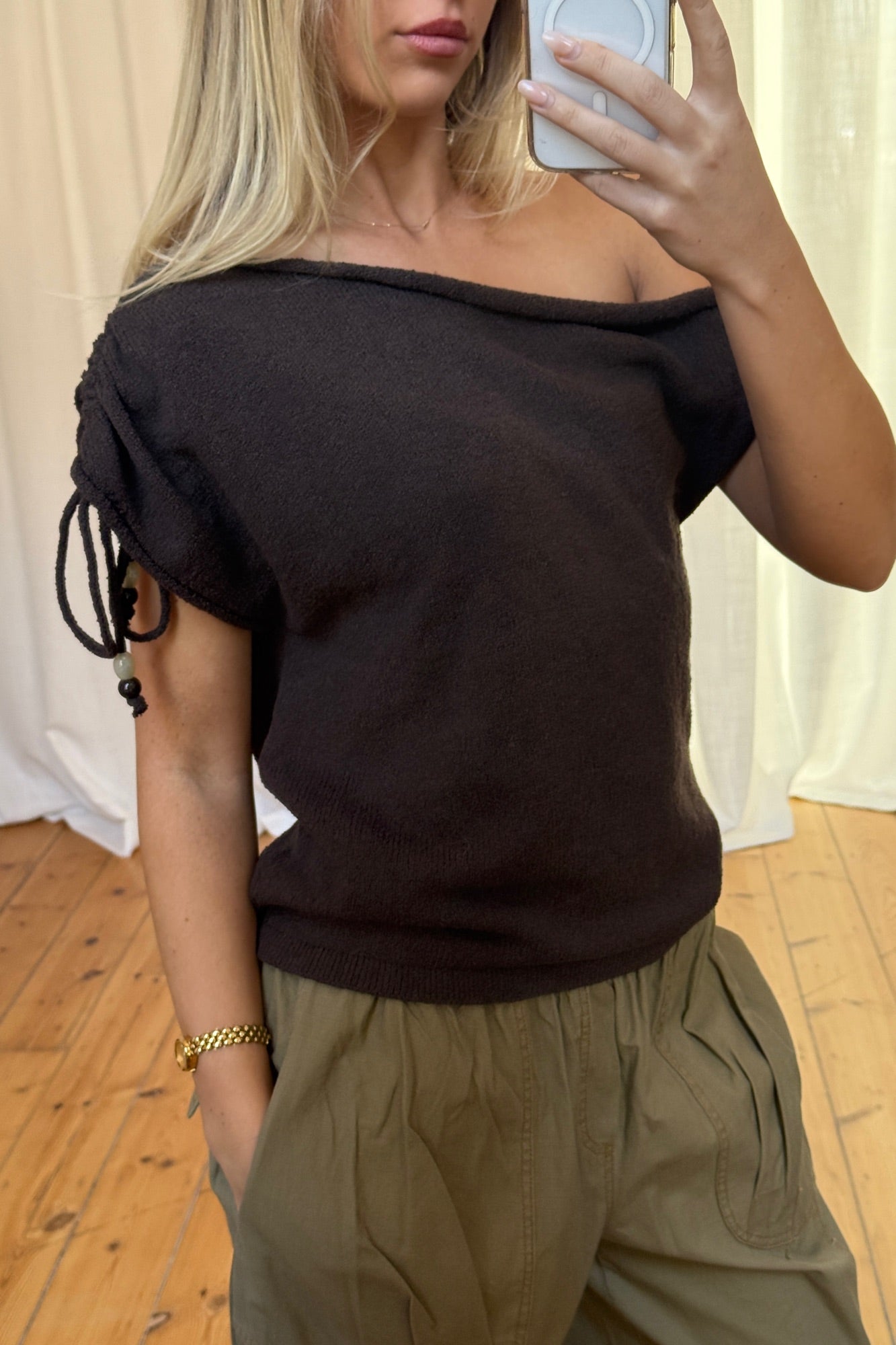 Brooke Asymmetrical Knit Tank Choc