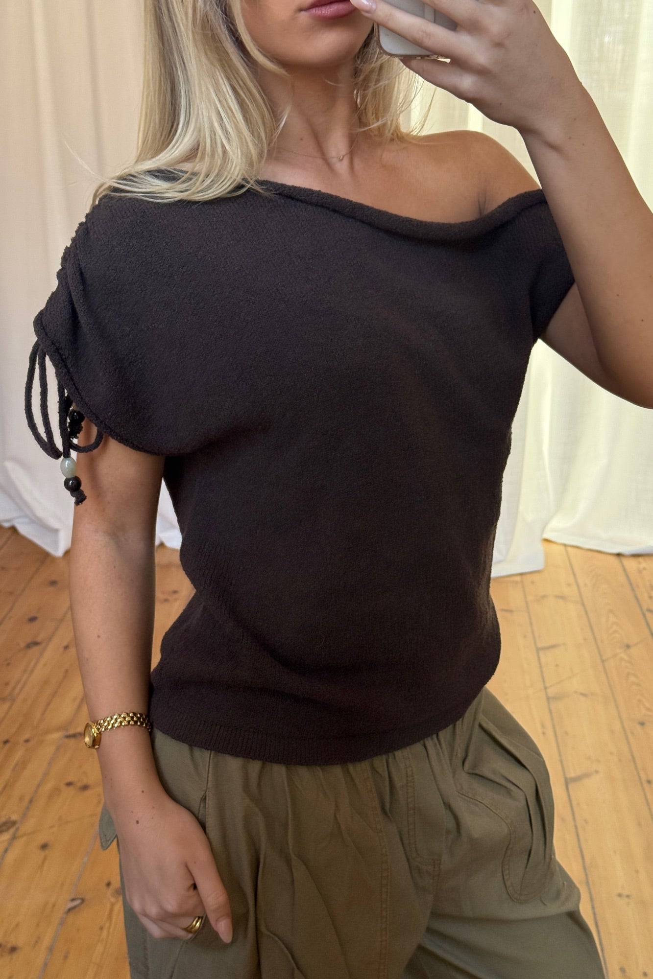 Brooke Asymmetrical Knit Tank Choc
