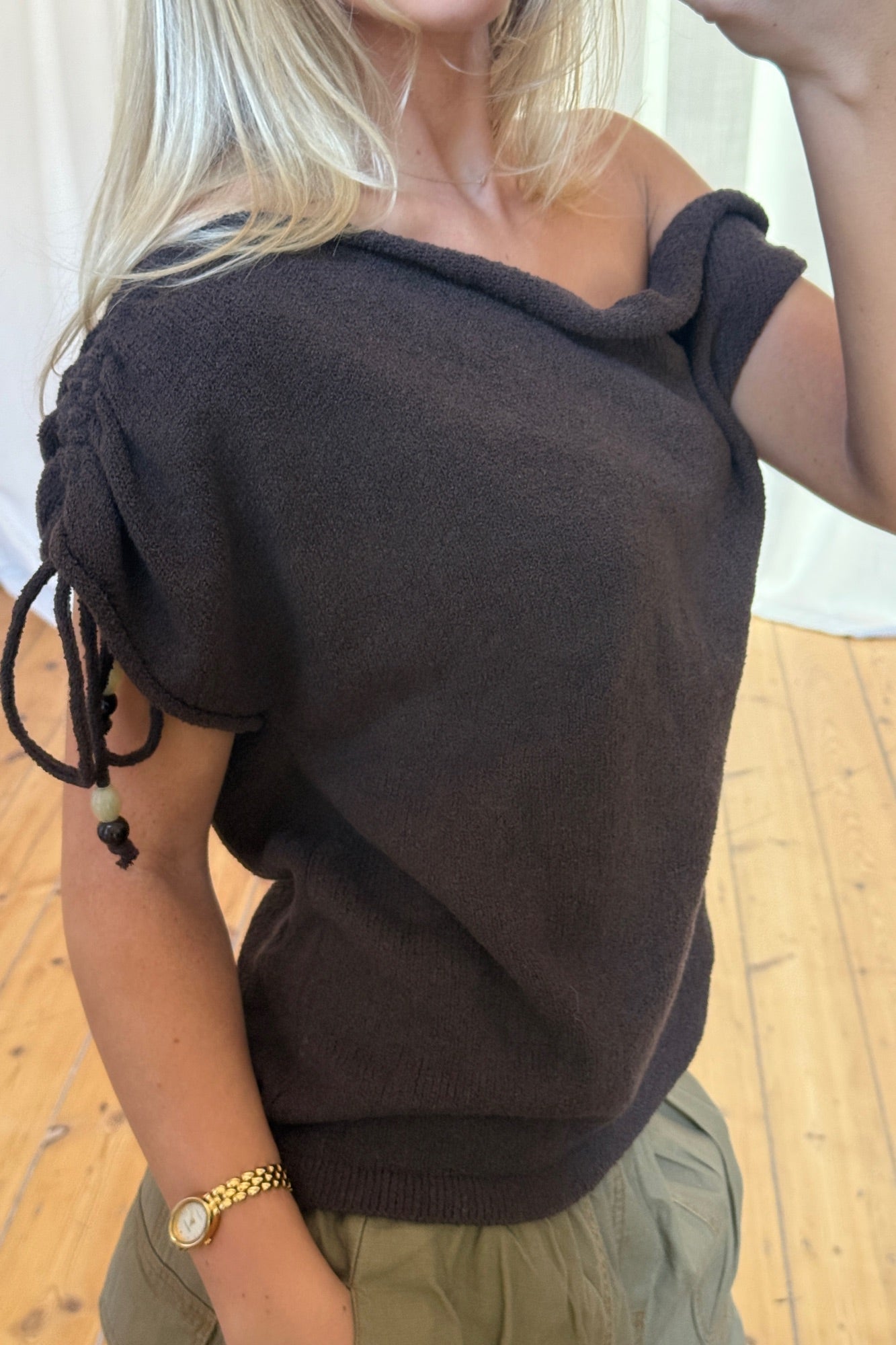 Brooke Asymmetrical Knit Tank Choc