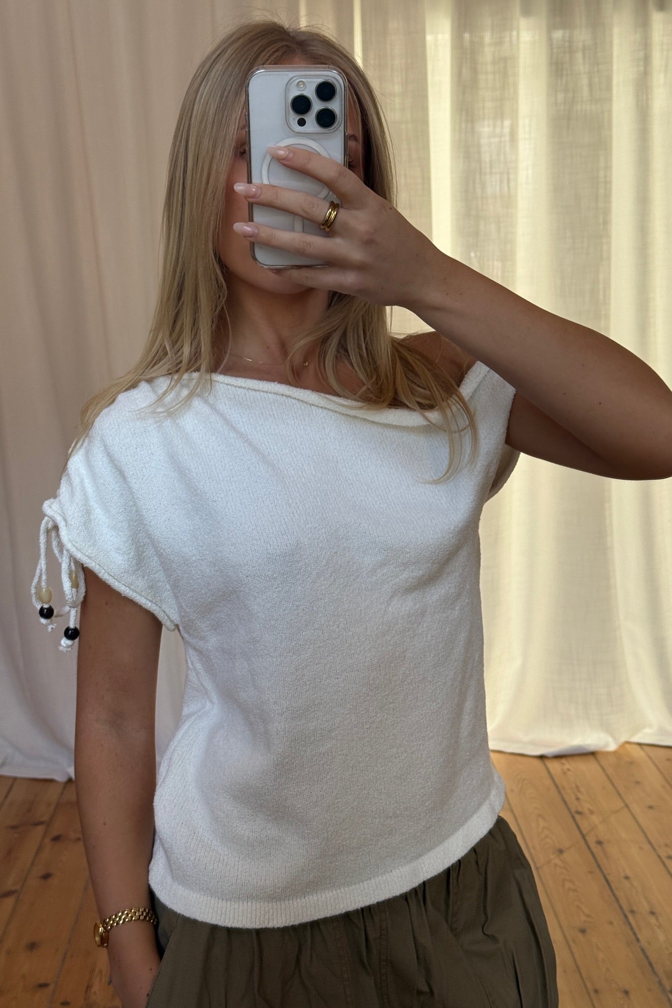 Brooke Asymmetrical Knit Tank White