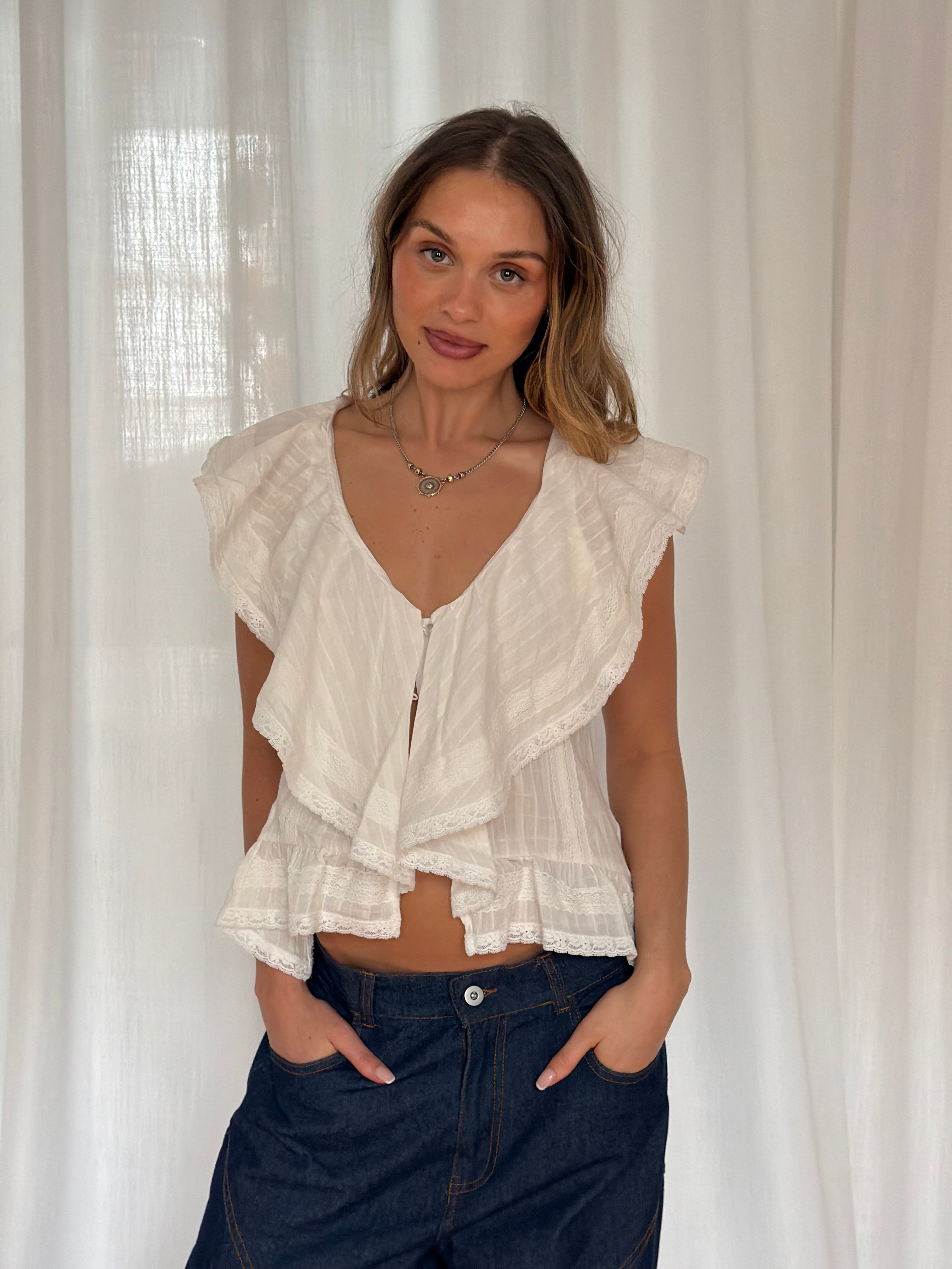 Dainty Lace Trim Top White