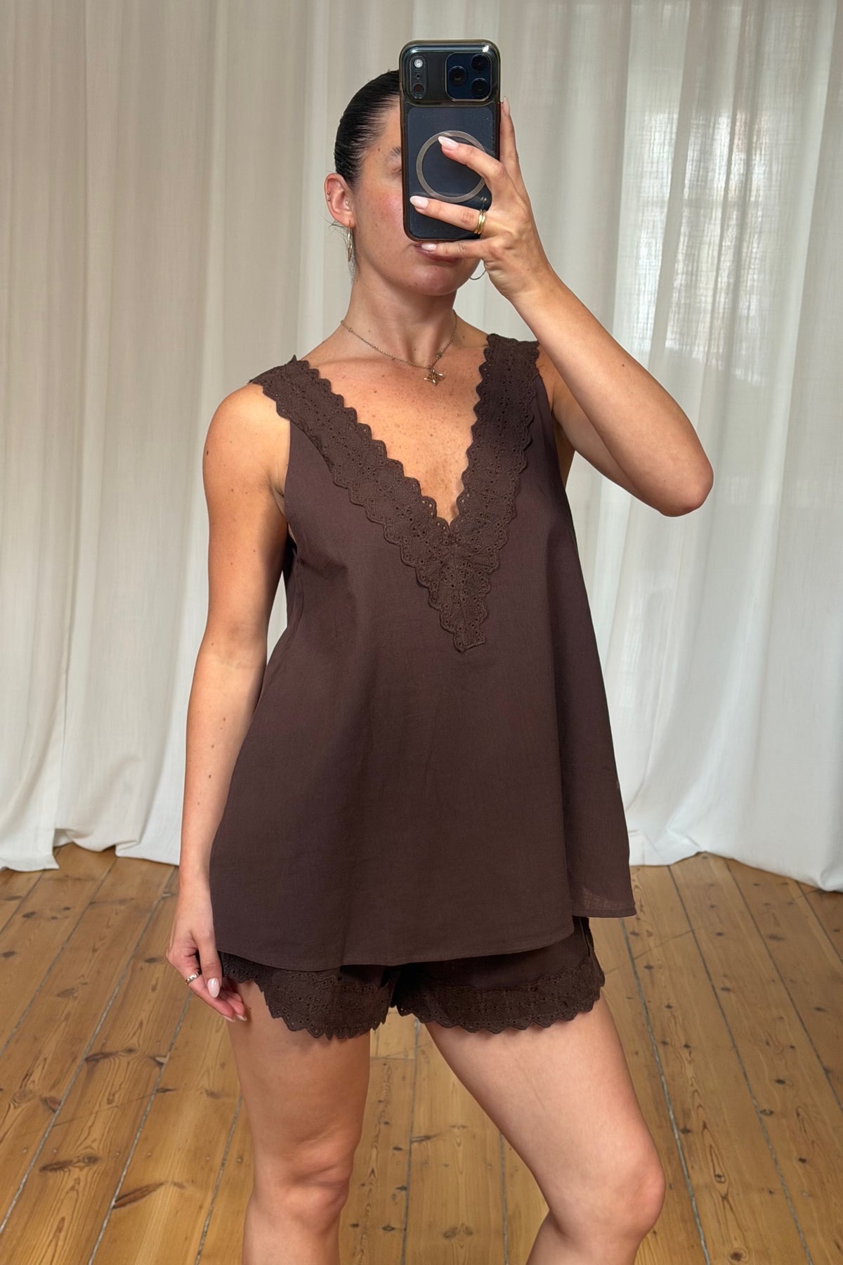 Madeline Lace Trim Set Chocolate