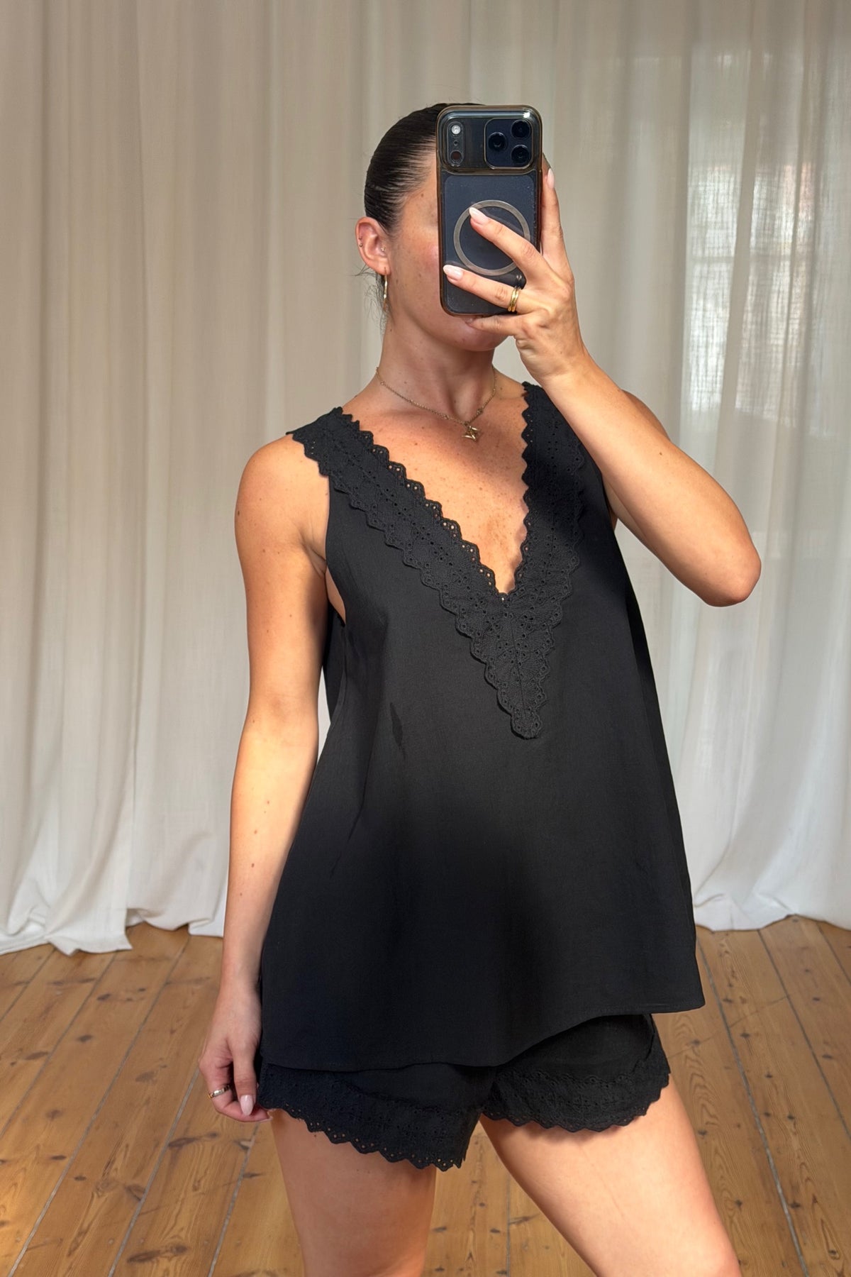 Madeline Lace Trim Set Black
