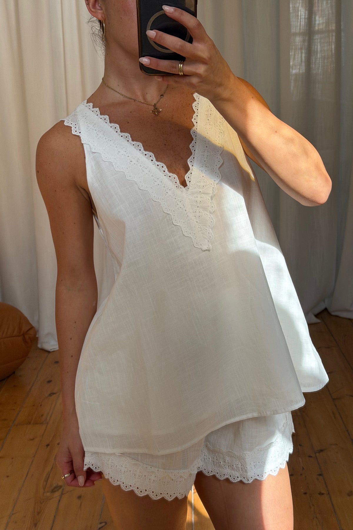 Madeline Lace Trim Set White