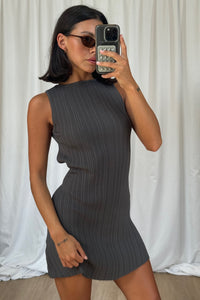 Peyton Ribbed Mini Dress Charcoal