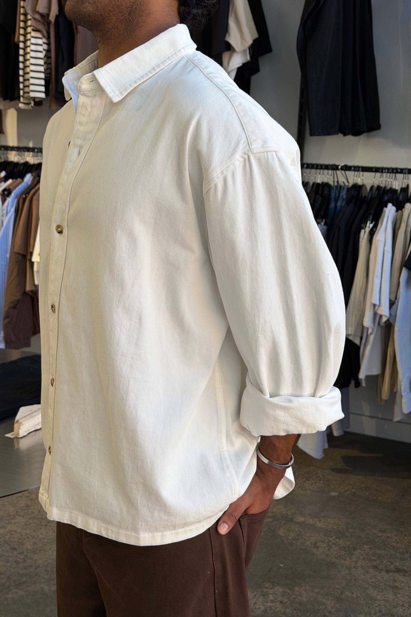 Phillip Washed Cotton Overshirt White